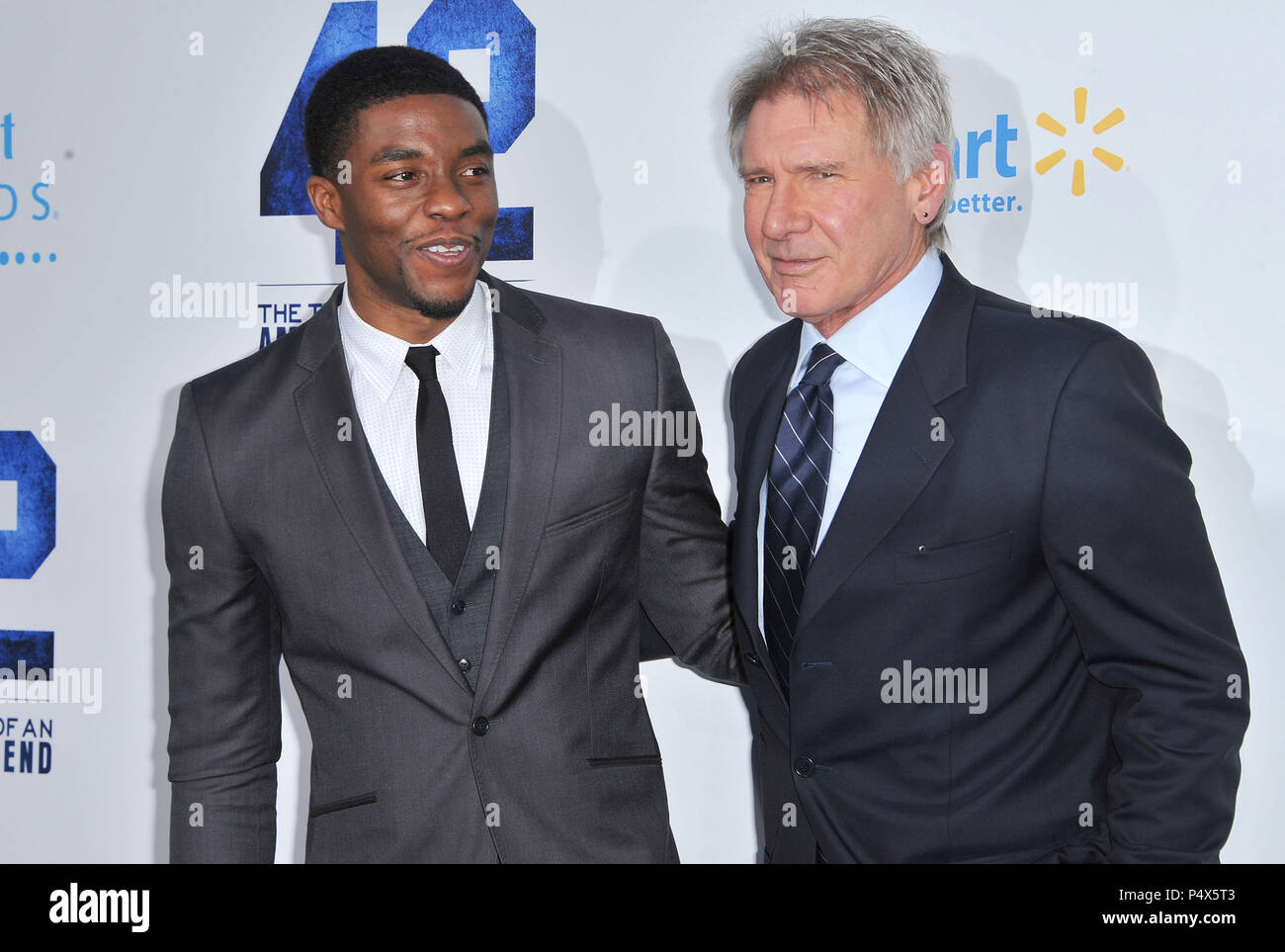 Harrison Ford , Chadwick Boseman arriving at the 42 Premiere at the Chinese  Theatre in Los Angeles.