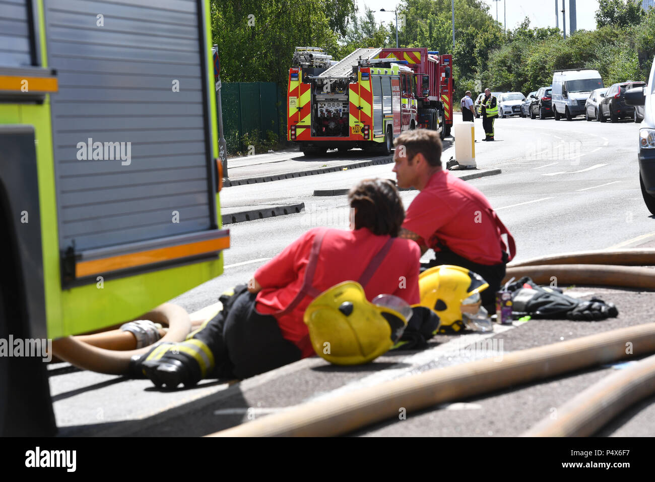 Firefighters at the scene of a large fire in a warehouse in Leyton ...