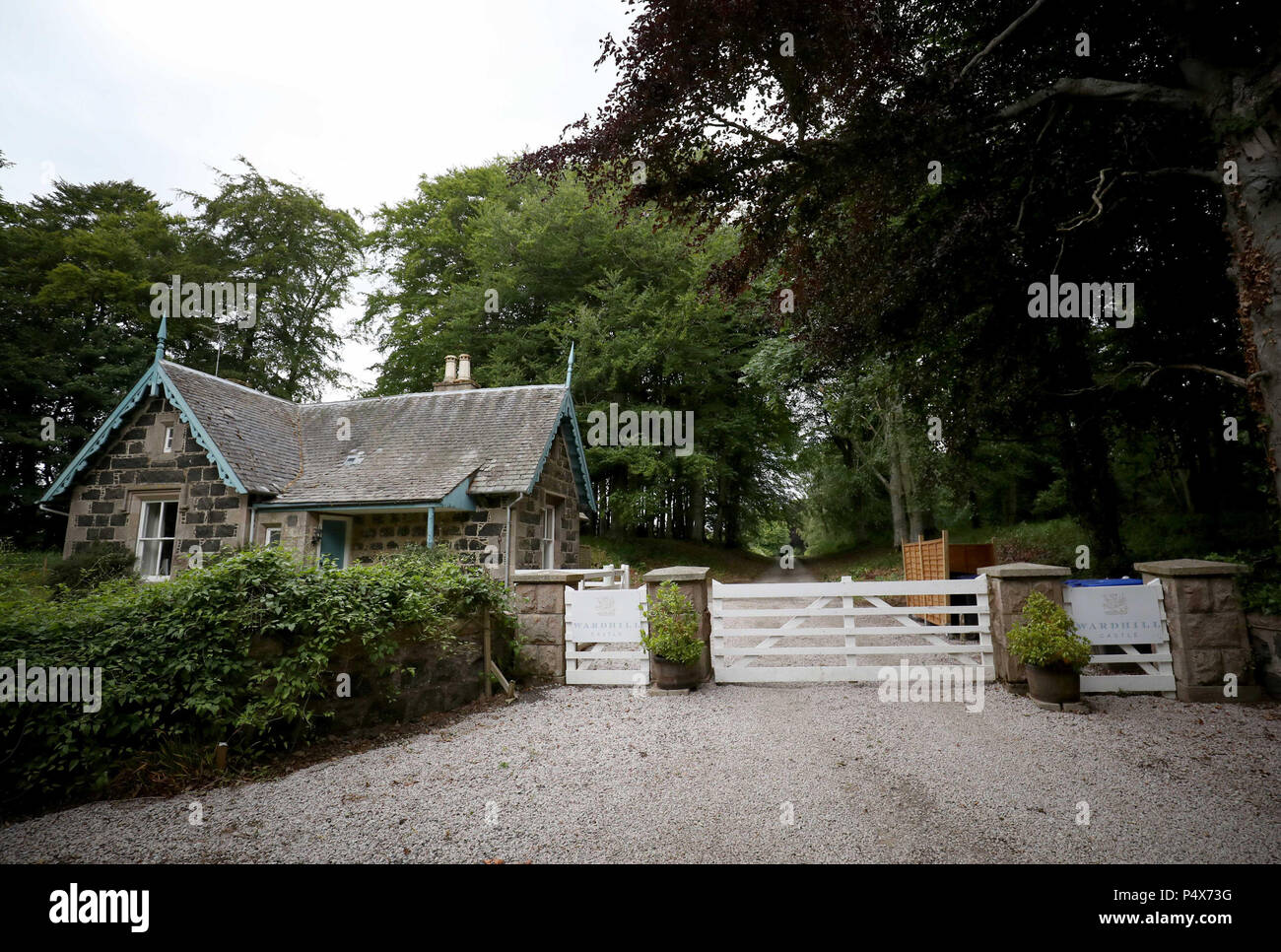 The main entrance to Wardhill Castle in Aberdeenshire, which is the