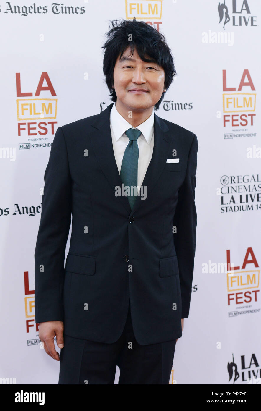Song Kang Ho   at the Los Angeles Film Festival premiere of 'Snowpiercer at the Regal cinemas in Los Angeles.Song Kang Ho 006 ------------- Red Carpet Event, Vertical, USA, Film Industry, Celebrities,  Photography, Bestof, Arts Culture and Entertainment, Topix Celebrities fashion /  Vertical, Best of, Event in Hollywood Life - California,  Red Carpet and backstage, USA, Film Industry, Celebrities,  movie celebrities, TV celebrities, Music celebrities, Photography, Bestof, Arts Culture and Entertainment,  Topix, Three Quarters, vertical, one person,, from the year , 2014, inquiry tsuni@Gamma-US Stock Photo