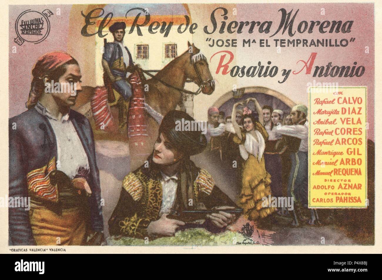 Cartel de la película El Rey de Sierra Morena, con Rosario y Antonio, dirigida por Adolfo Aznar. España, 1942. Stock Photo