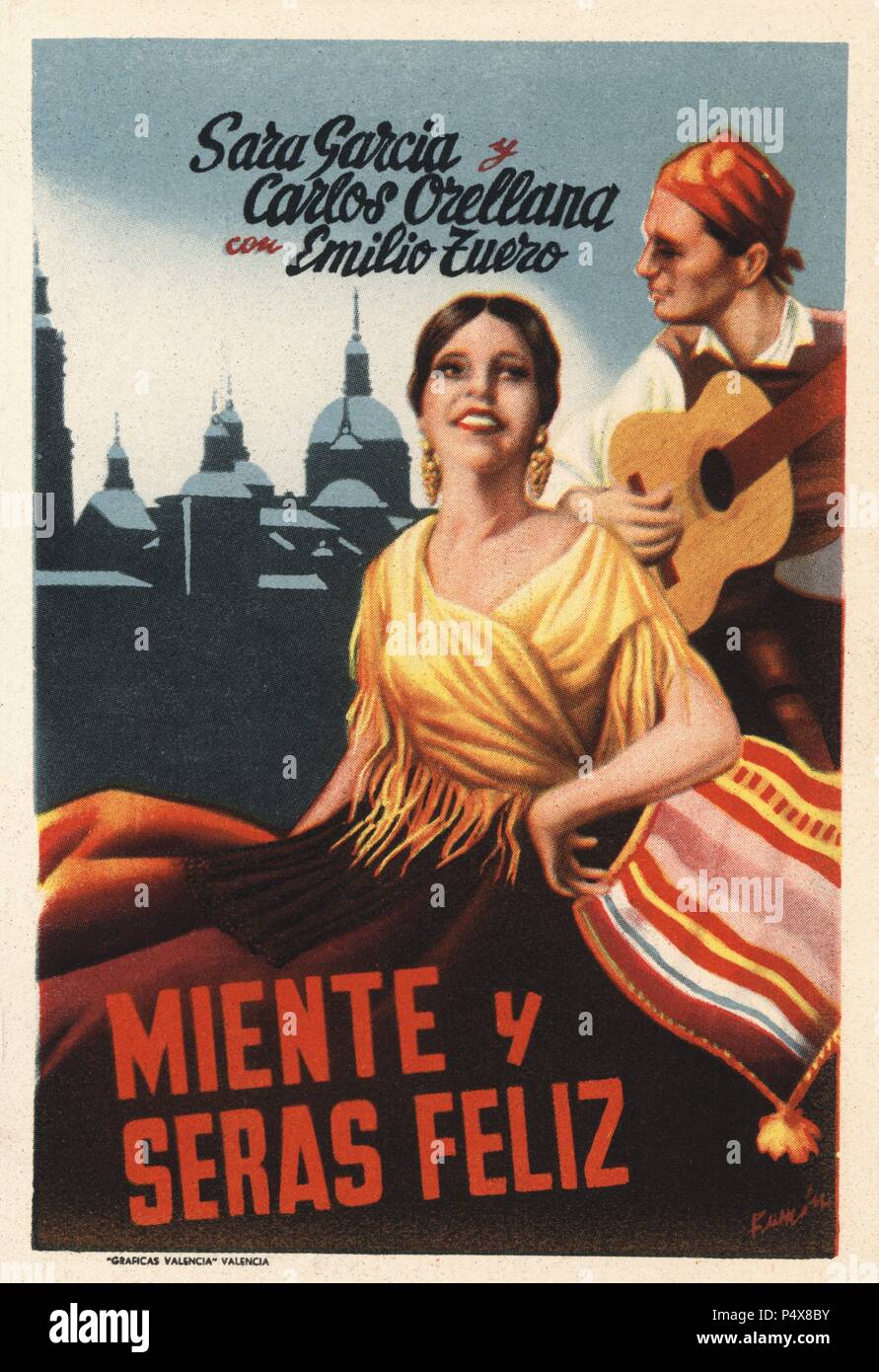 Cartel de la película Miente y Serás Feliz, con Sara García y Carlos Orellana. Méjico, 1939. Stock Photo