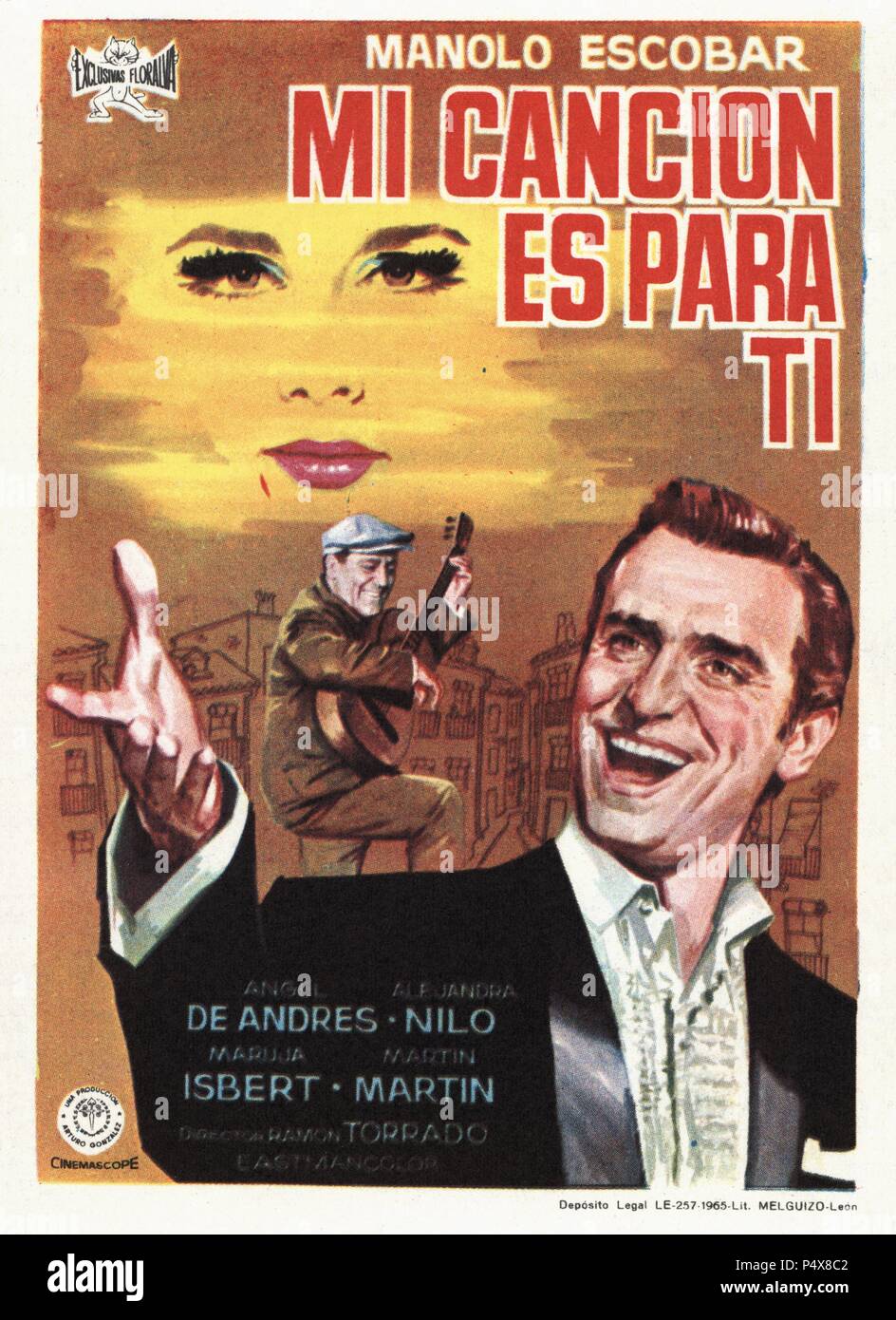 Cartel de la película Mi Canción es para ti, con Manolo Escobar, Angel de Andrés y Alejandra Nilo, dirigida por Ramón Torrado. España, 1965. Stock Photo