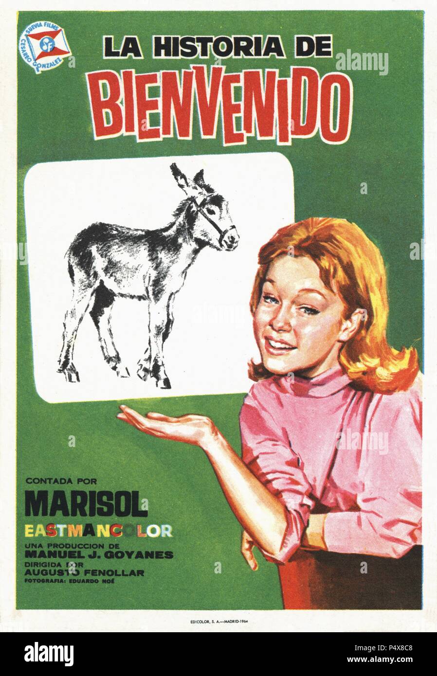 Cartel de la película La Historia de Bienvenido, con Marisol (Pepa Flores), dirigida por Augusto Fenollar. España, 1964. Stock Photo
