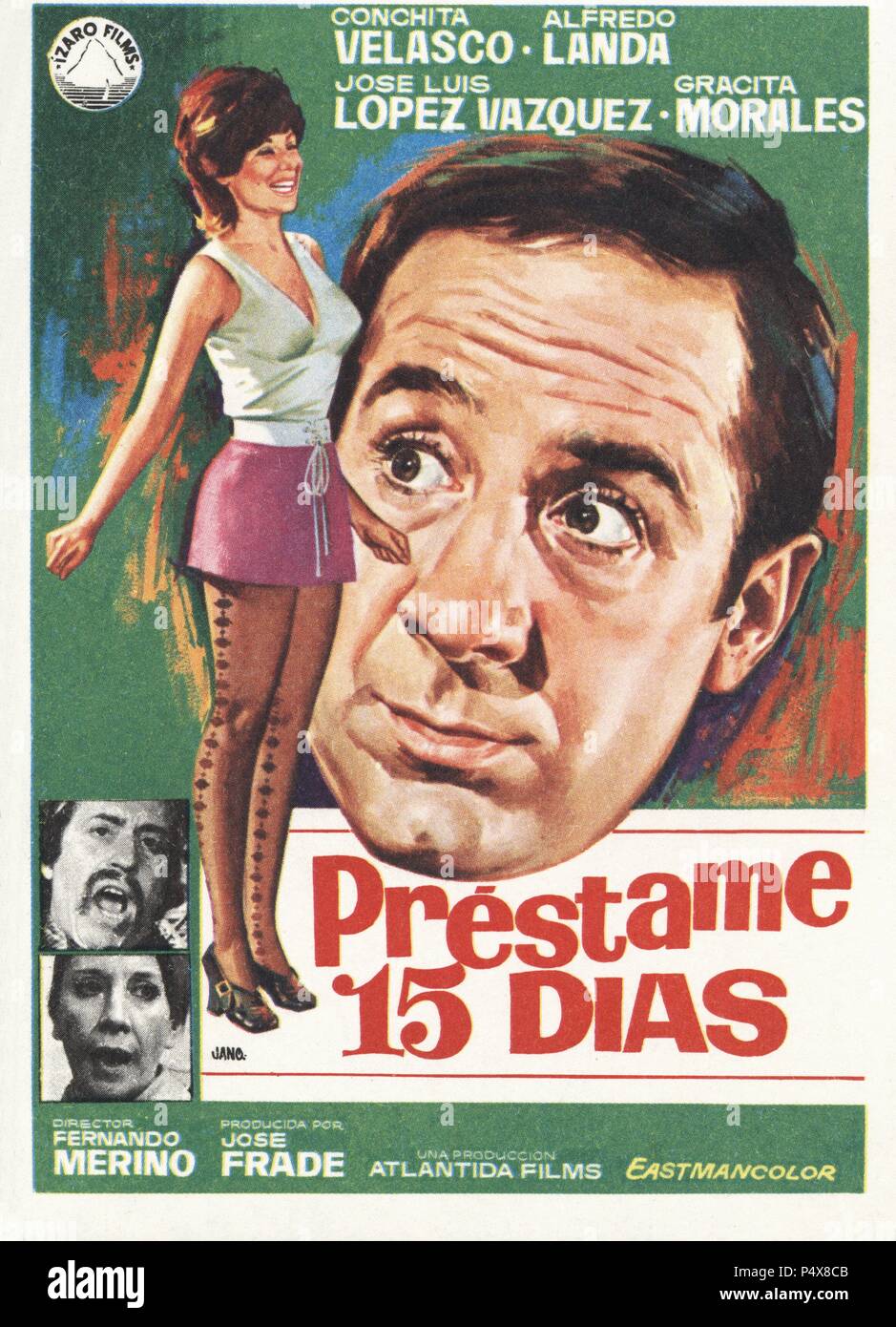 Cartel de la película Préstame 15 Días, ilustrado por Jano, con Conchita Velasco, Alfredo Landa y José Luis López Vázquez, dirigida por Fernando Merino. España, 1971. Stock Photo