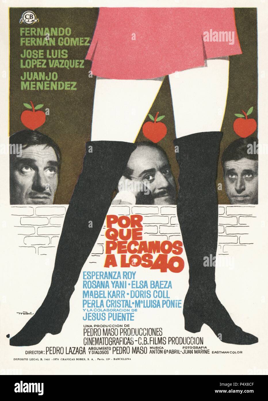 Cartel de la película Porqué Pecamos a los 40, con Fernando Fernán-Gómez, José Luis López Vázquez y Juanjo Menéndez, dirigida por Pedro Lazaga. España, 1970. Stock Photo