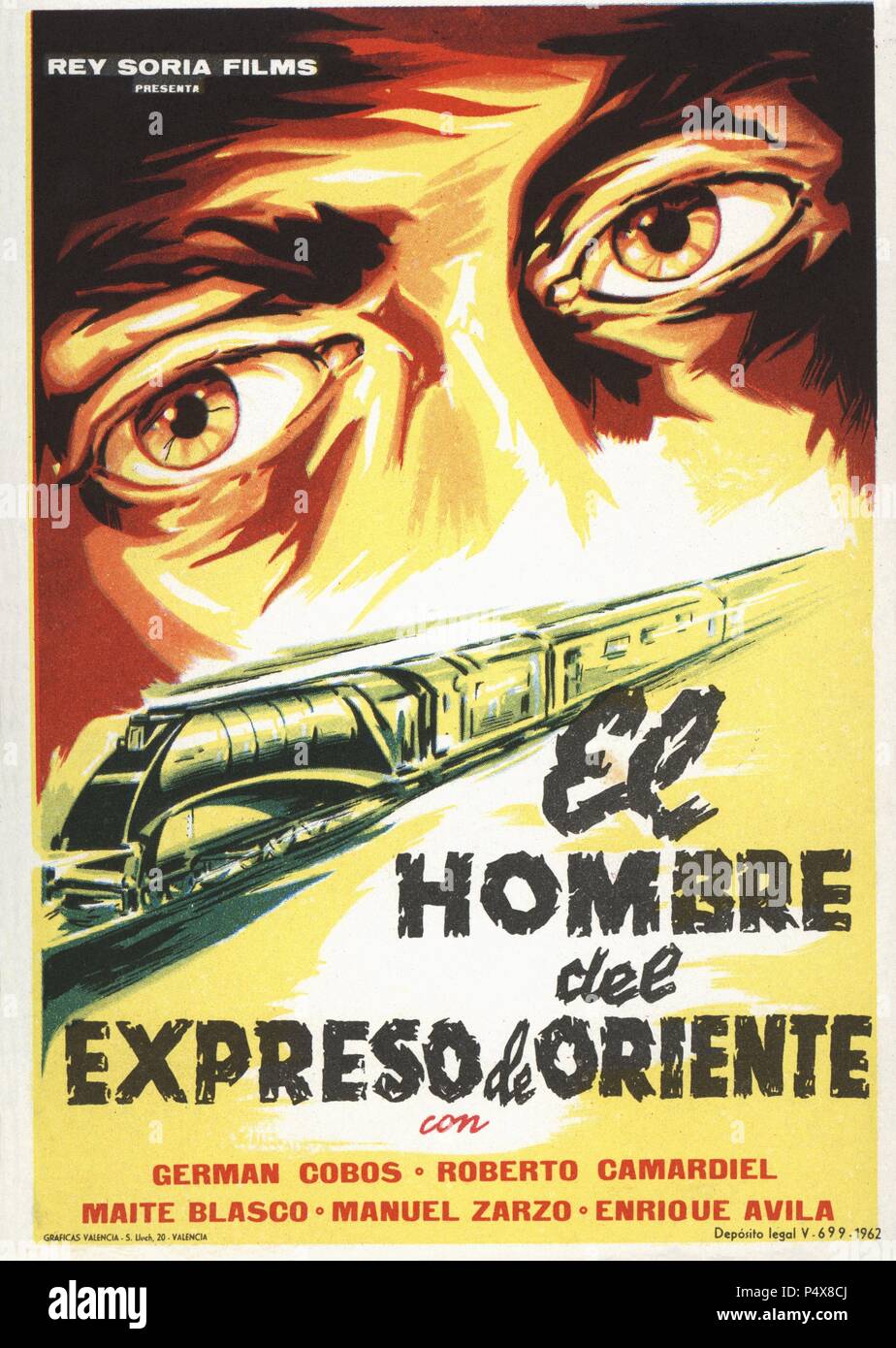 Cartel de la película El Hombre del Expreso de Oriente, con Fernán Cobos y Roberto Camardiel, dirigida por Francisco García. España, 1961. Stock Photo