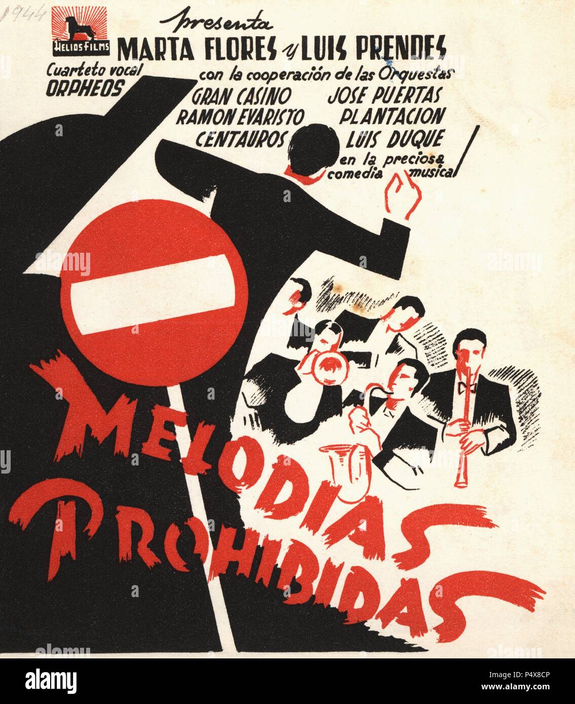 Cartel de la película Melodías Prohibidas, con Marta Flores y Luis Prendes, dirigida por Francisco Gisbert. España, 1942. Stock Photo