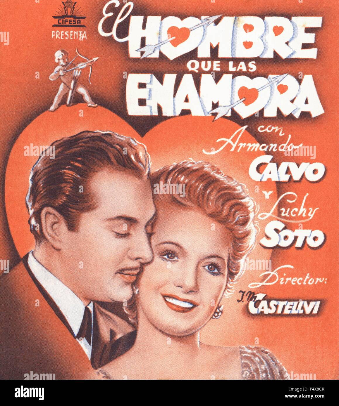 Cartel de la película El Hombre que las enamora, con Armando Calvo y Luchy Soto, dirigida por José María Castellví. España, 1944. Stock Photo
