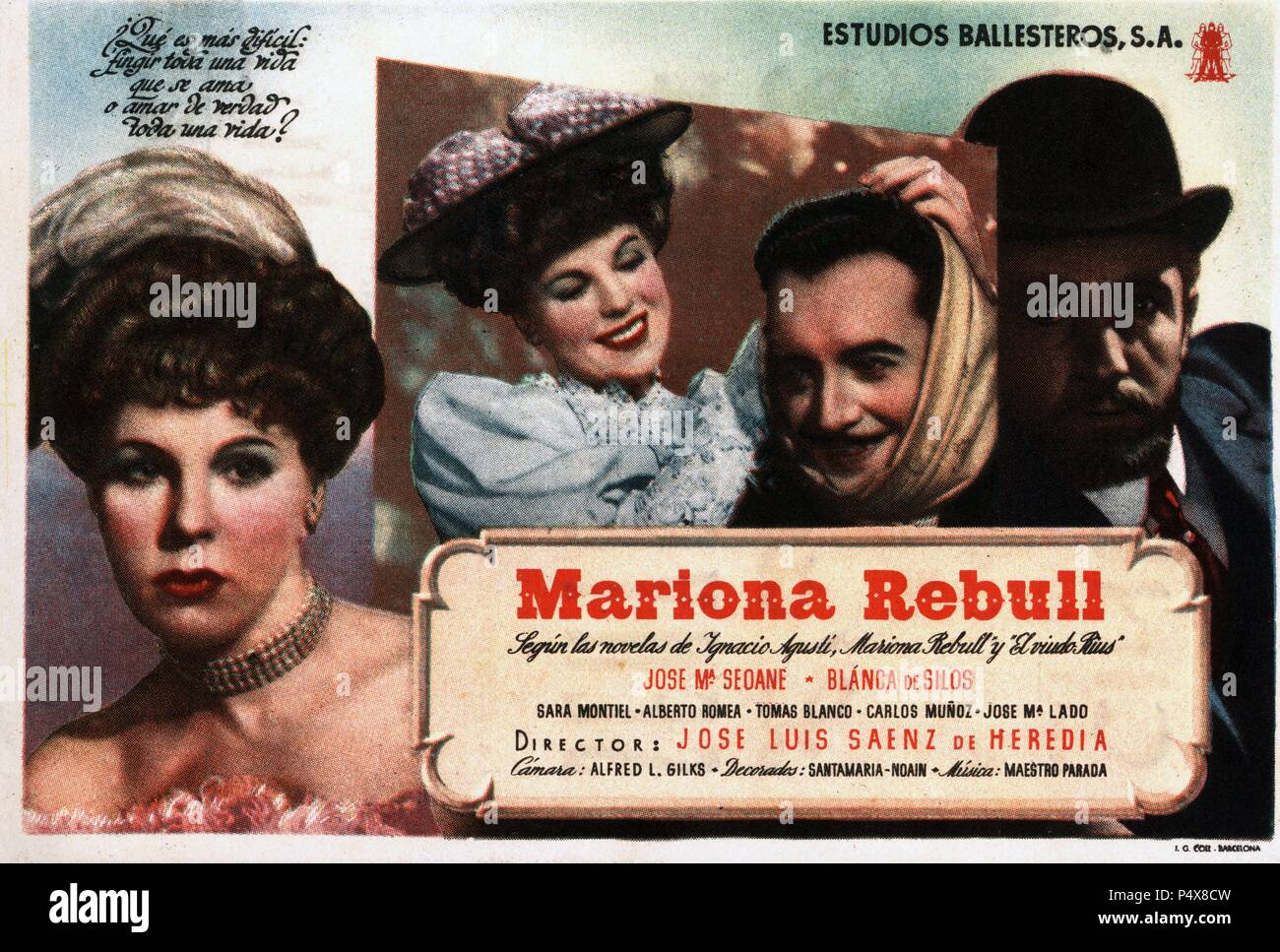 Cartel de la película Mariona Rebull, con José María Seoane, Blanca de Silos y Sara Montiel, dirigida por José Luis Sáenz de Heredia. España, 1948. Stock Photo