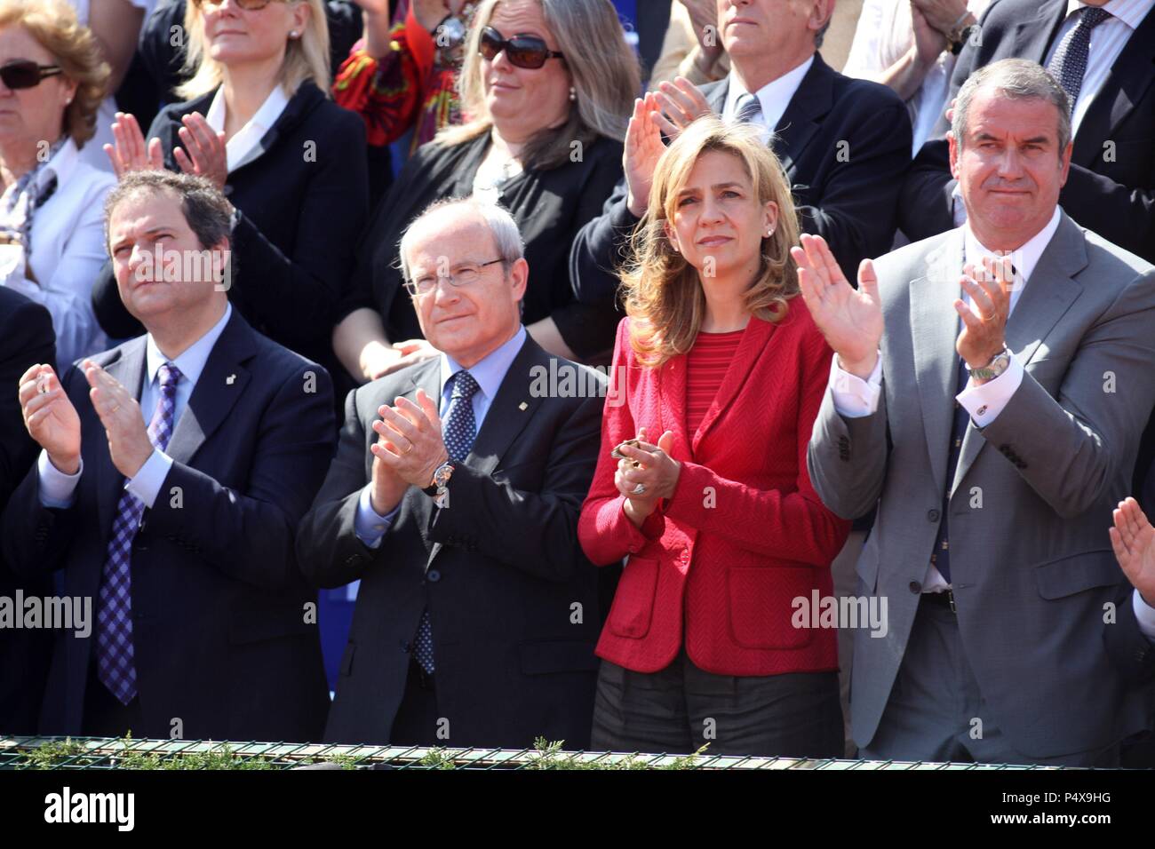 La Infanta Cristina de Borbón, y el presidente de la Generalitat Montilla asisten a la Final del Torneo Conde de Godó de Tenis. Stock Photo