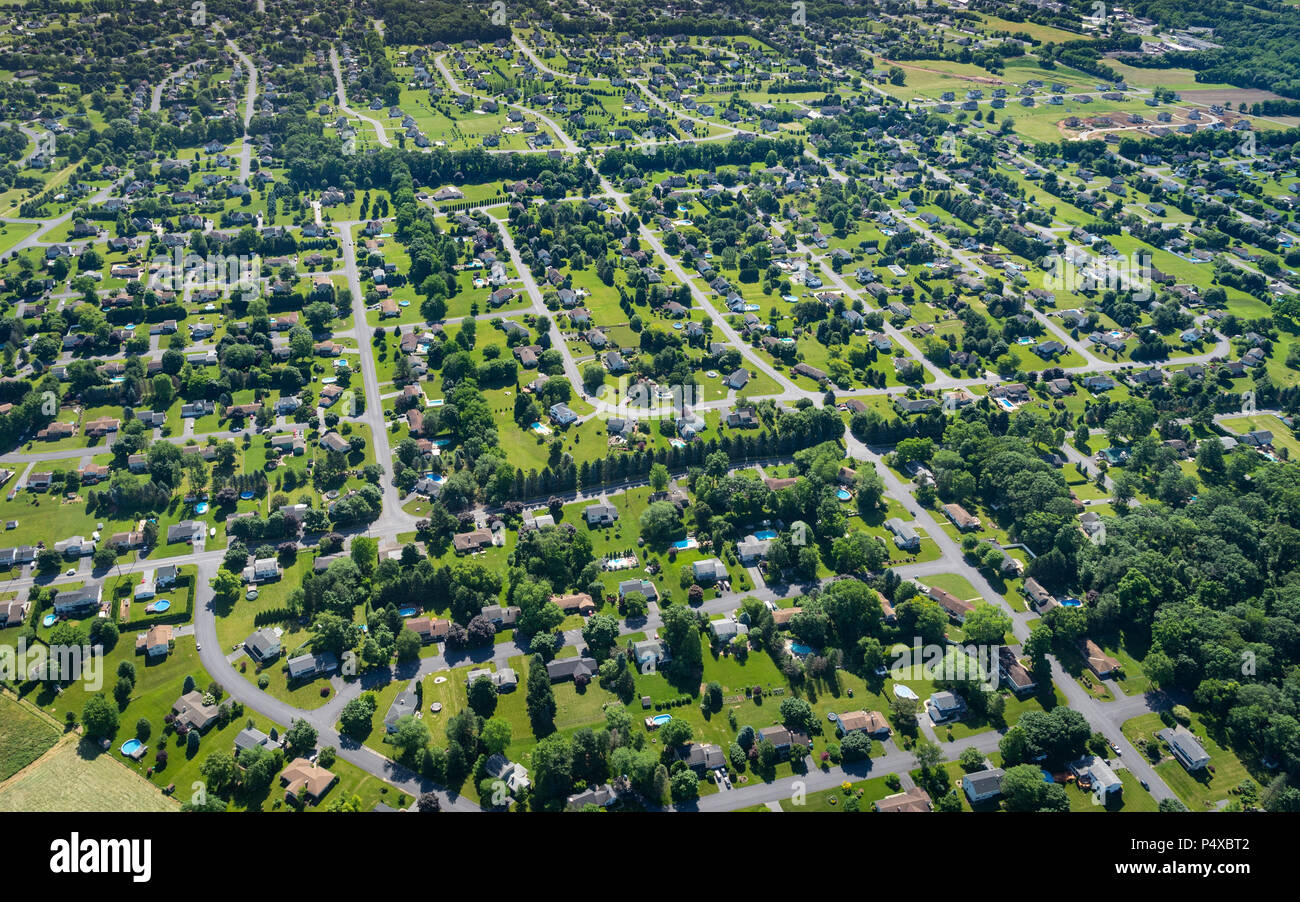 Aerial view Of Suburbs, Pennsylvania, USA Stock Photo