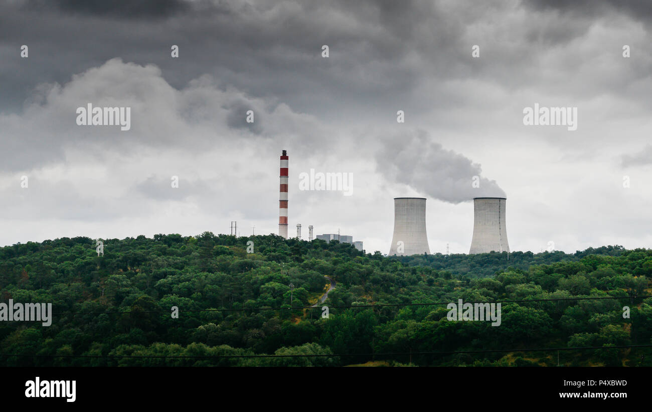 Panorama of cooling towers of nuclear power plants in Portugal power