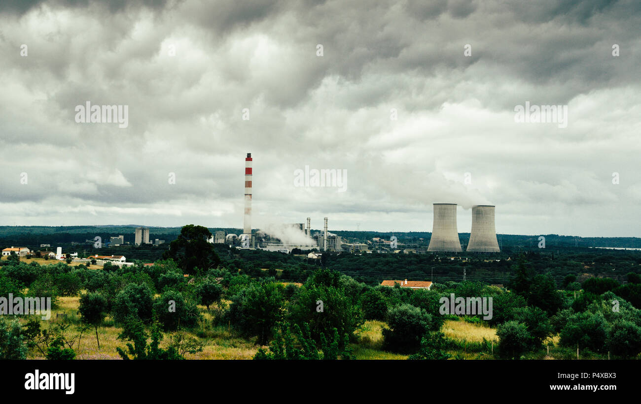 Panorama of cooling towers of nuclear power plants in Portugal 