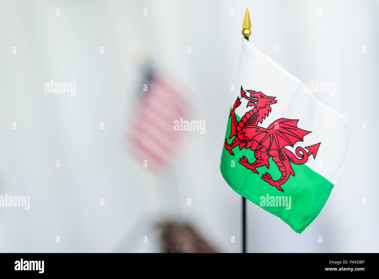 American and Welsh Flag, with focus on Wales Flag Stock Photo Alamy