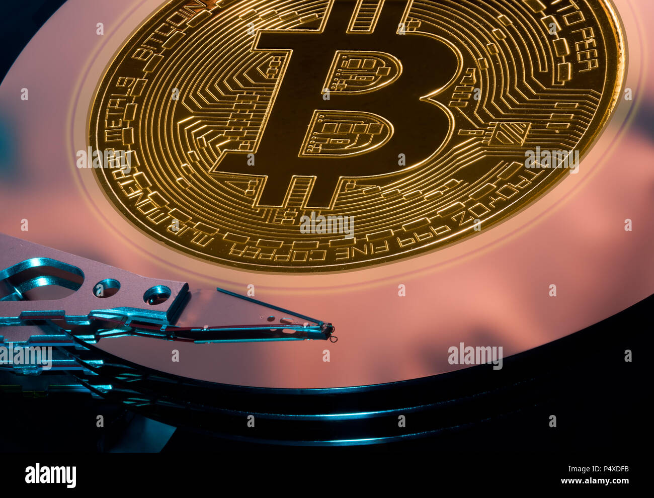 Bitcoin mining concept using hard drive  Stock Photo
