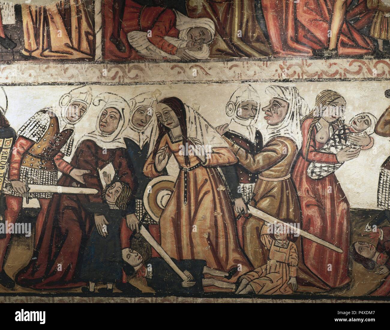 Massacre of the Innocents. Mural painting dating from the fourteenth century. Central nave of the Mondonedo Cathedral. Province of Lugo. Galicia. Spain. Stock Photo