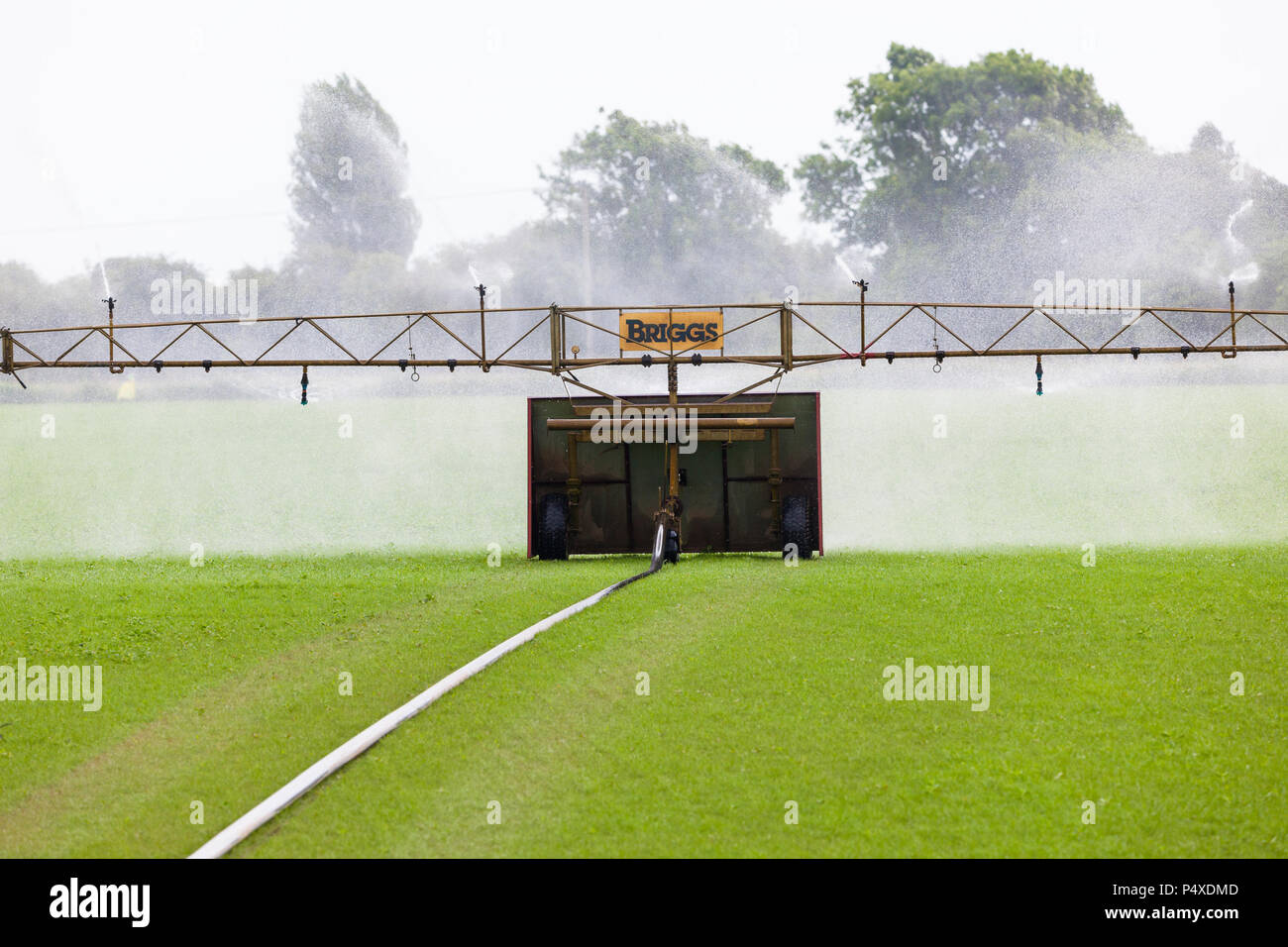 Watering crops, field irrigation, uk Stock Photo