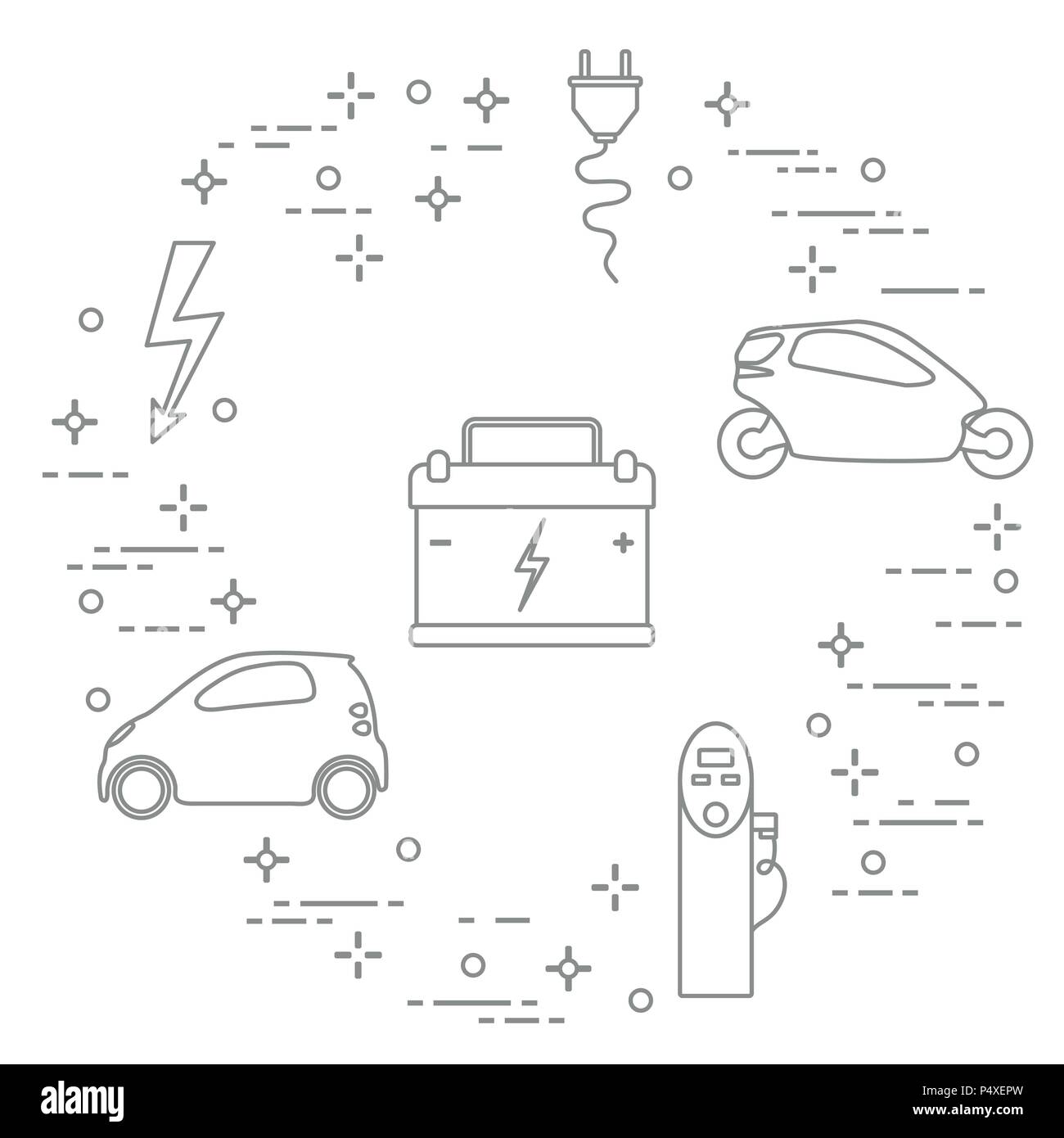 Electric cars, battery, charging station, electrical safety sign, cable