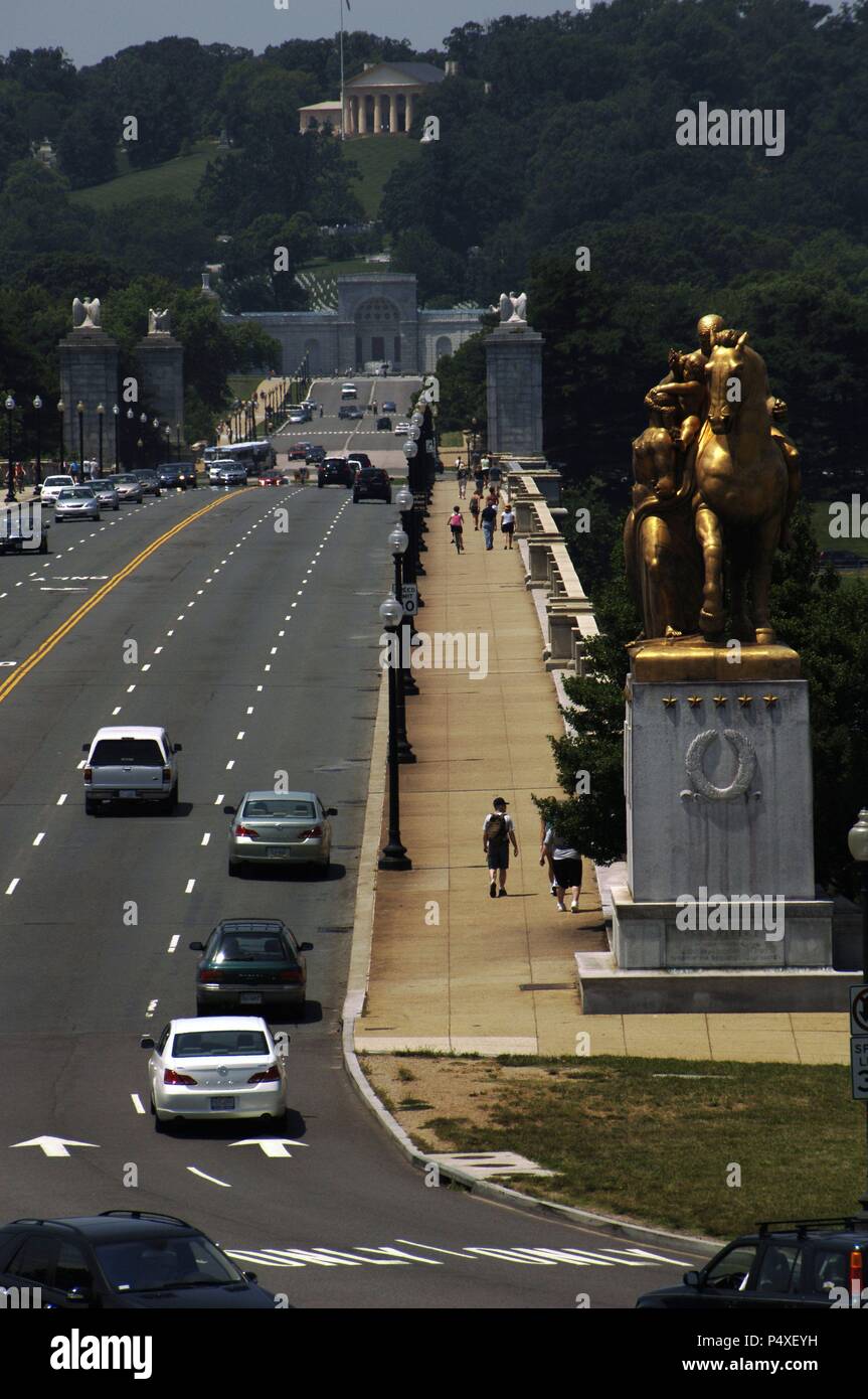 Traffic on the Arlington Memorial Bridge. Washington D.C. United States. Stock Photo
