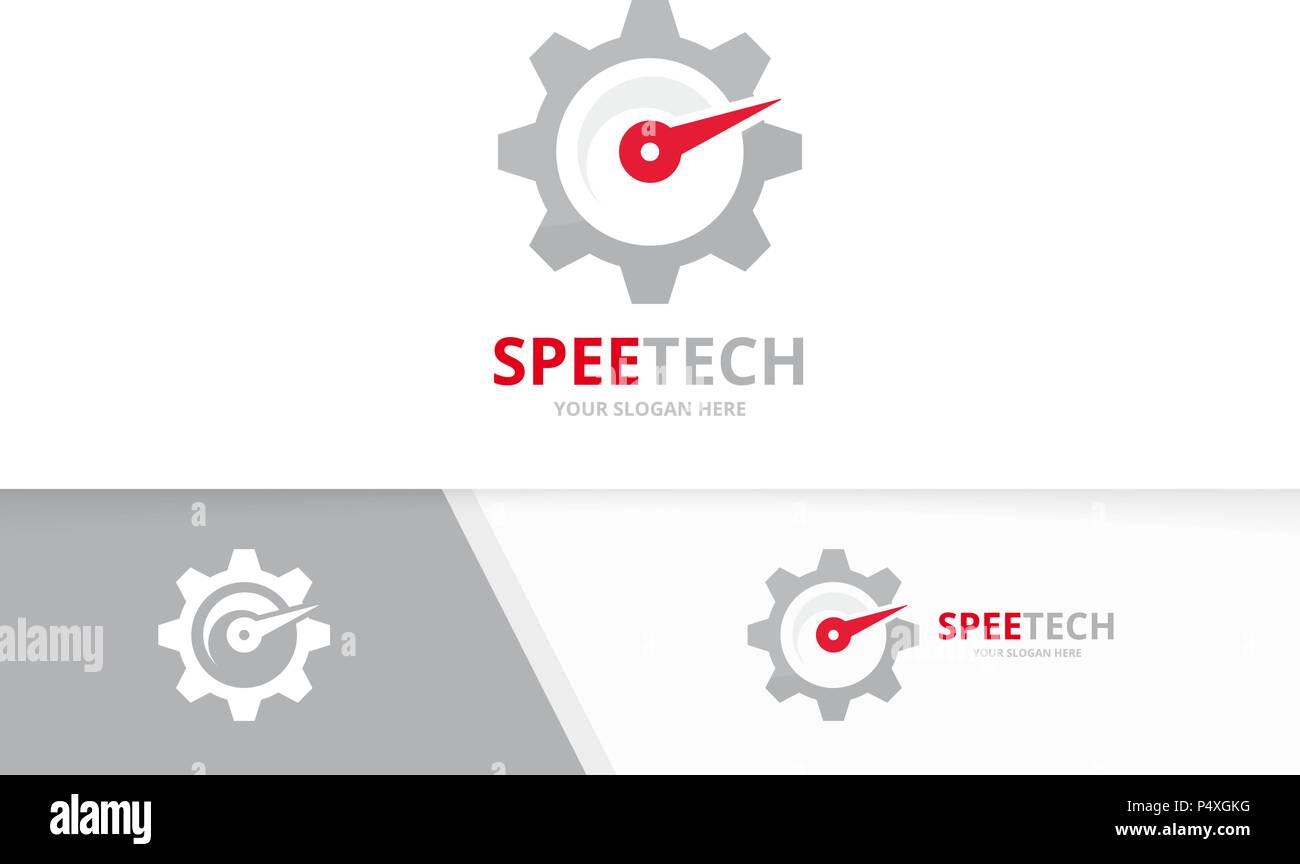 Vector speedometer and gear logo combination. Tachometer and mechanic