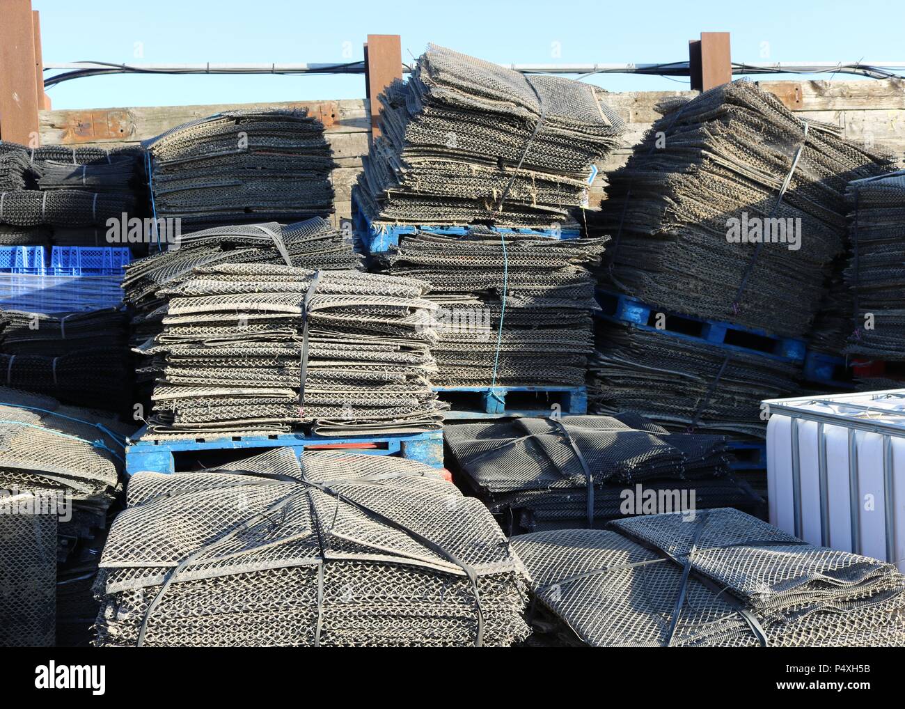 Metal mesh piles , Whitstable , Kent Stock Photo