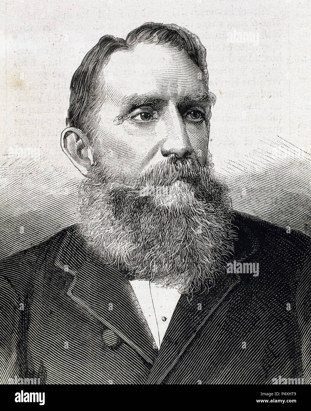 Rafael Nunez (1825-1894). Colombian author, lawyer, journalist and politician. Elected President of Colombia in 1880 and in 1884. Engraving by Carretero. Stock Photo