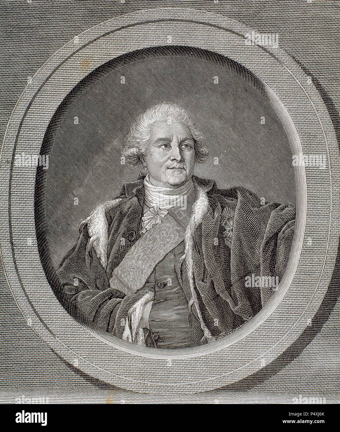 Stanislaus II Poniatowski Augustus (1732-1798). Last King of Poland (1764-1795). Abdicated in 1795 (third division of Poland). Engraving byTreibmann. Stock Photo