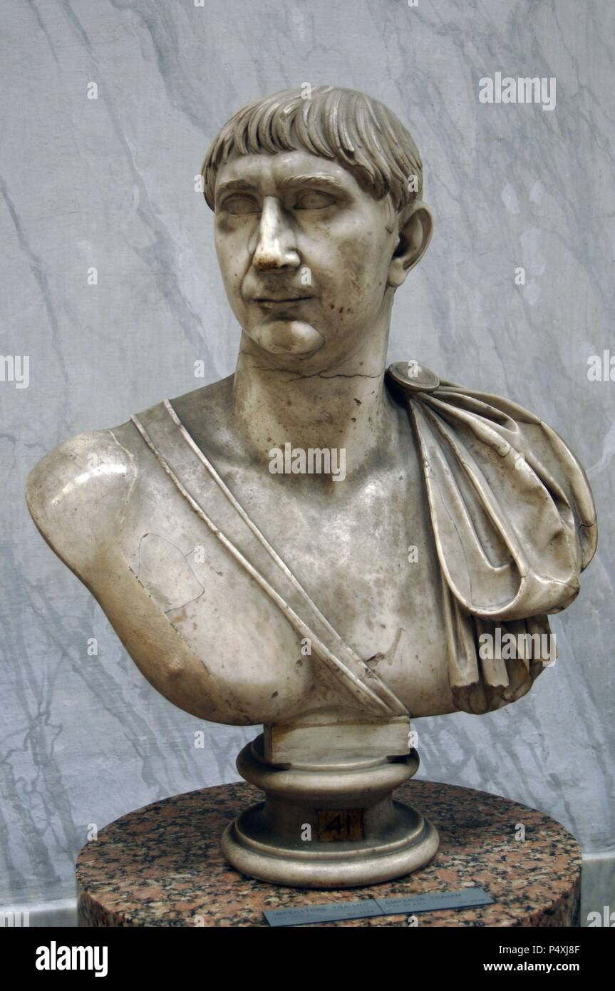 Trajan (53-117 AD). Roman emperor. Bust. Marble.  Braccio Nuovo Gallery. Chiaramonti Museum. Vatican Museums. Vatican City. Stock Photo
