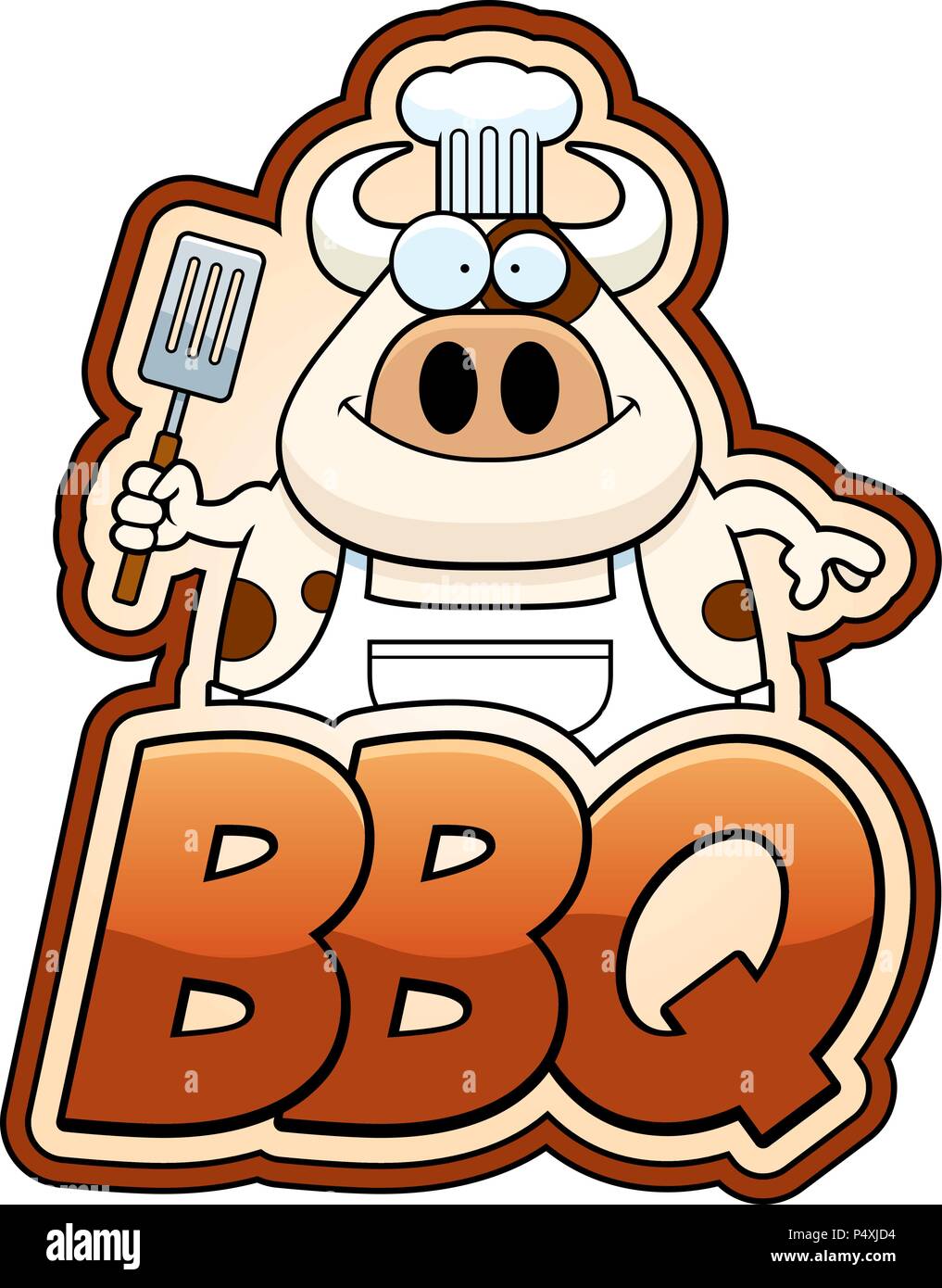 A cartoon illustration of a cow chef with bbq text. Stock Vector