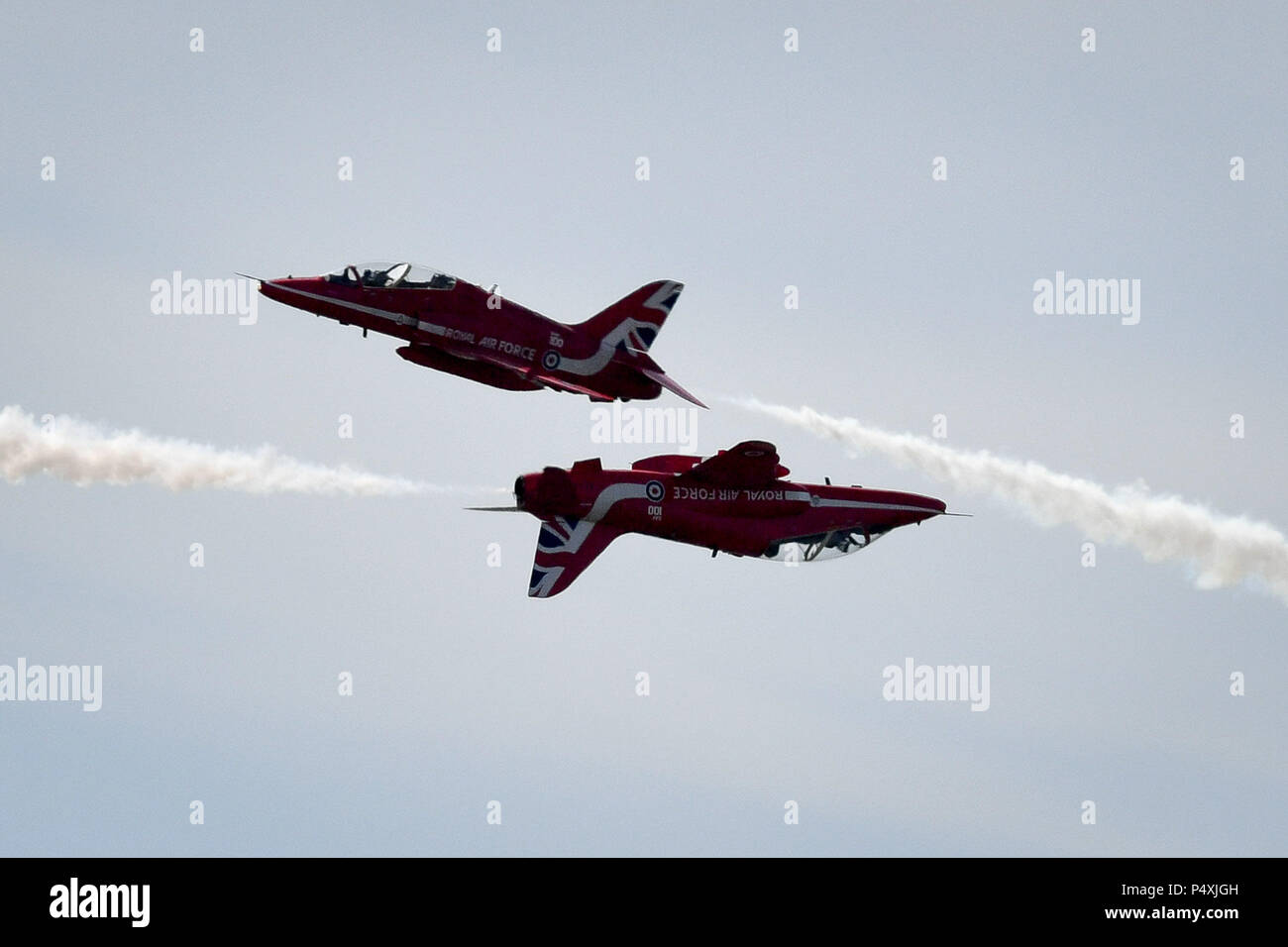 The Red Arrows perform during the Weston Air Festival at Weston Bay, Weston-super-Mare. Stock Photo