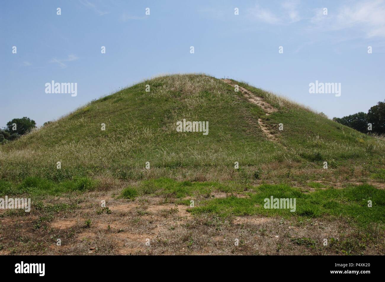 Soros or Tumulus of Marathon. Burial mound for the 192 athenian dead at the Battle of Marathon (490 BC) between Persians and athenian army. Near Athens. Greece. Stock Photo