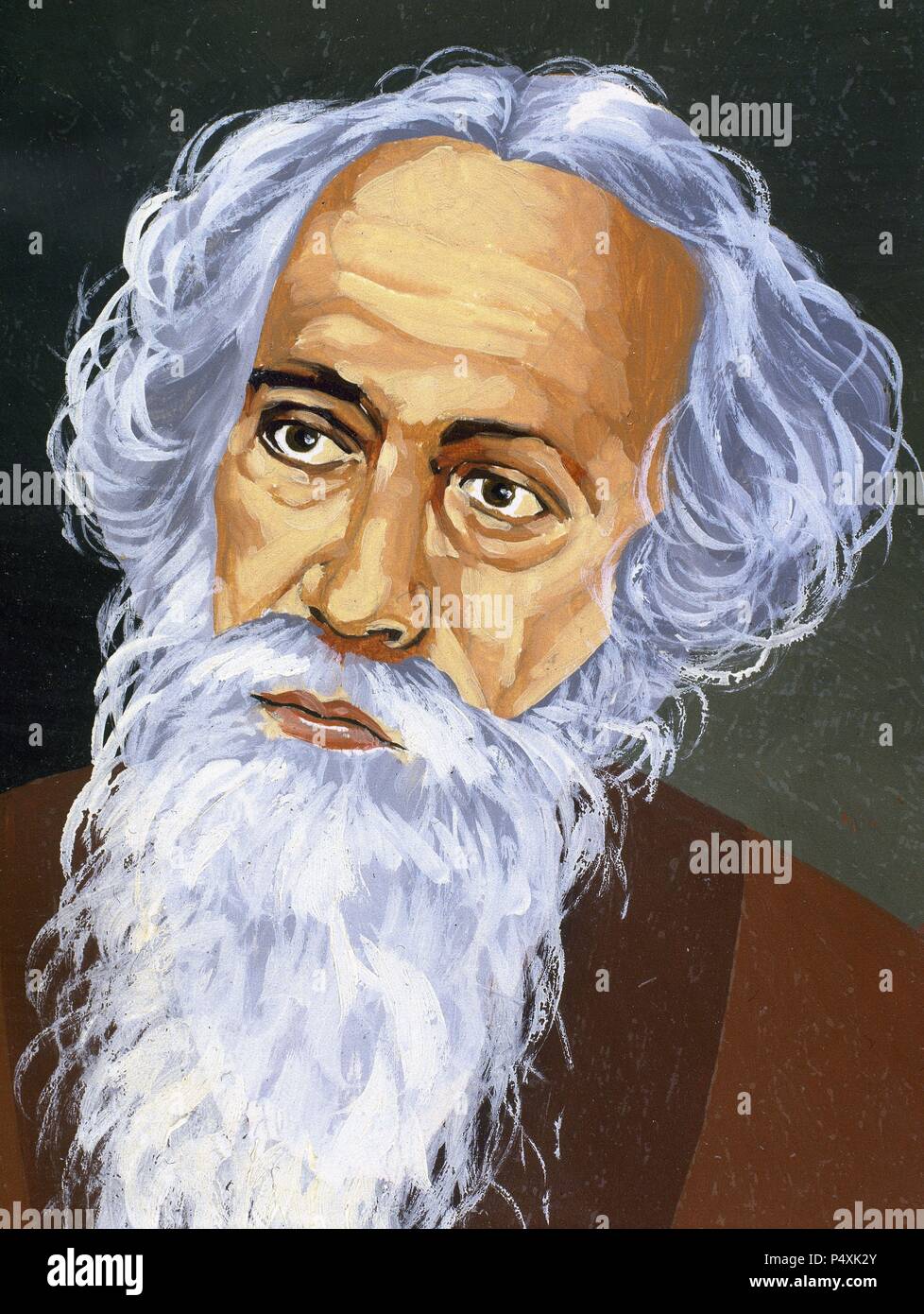 Rabindranath Tagore (1861-1941). Bengali poet, novelist, musician, painter and playwright. Nobel Prize in Literature in 1913. Stock Photo