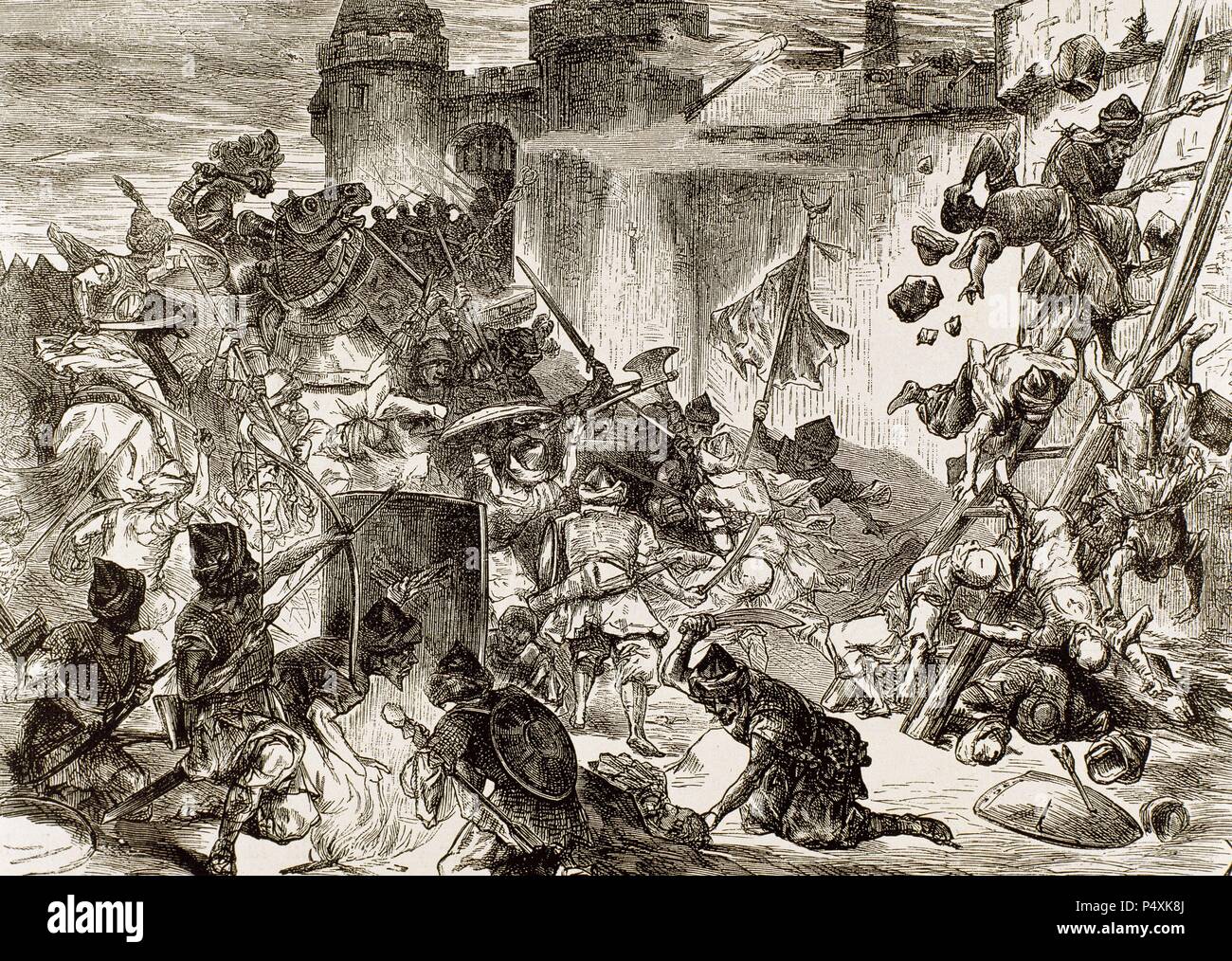 The Battle of Vienna (11 and 12 of September, 1683) after Vienna had been besieged by the Ottoman Empire for two months. Engraving, 1882. Stock Photo
