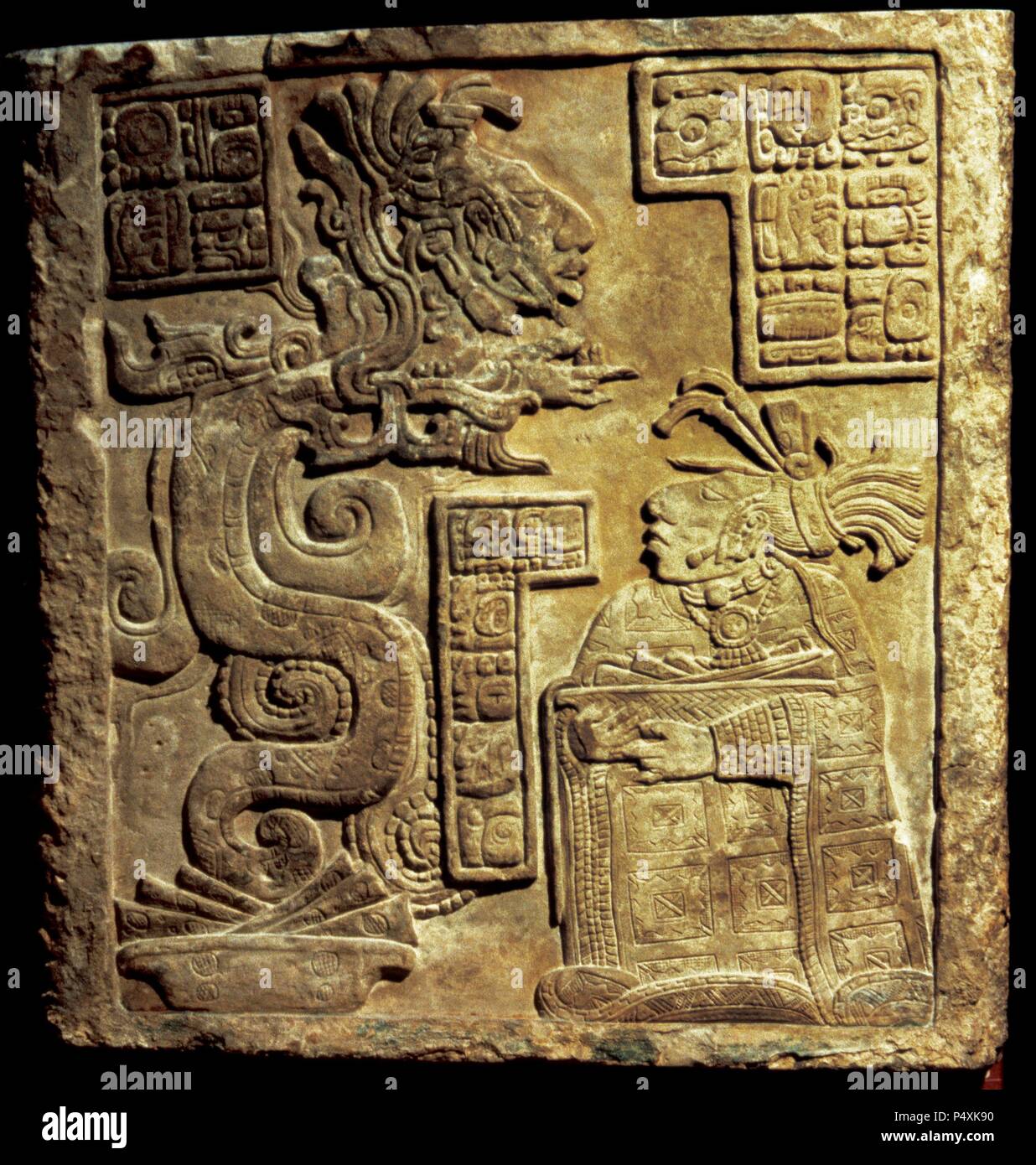 Pre-Columbian art. Central America. Maya. Lintel 15 from Yaxchilan, Late Classic Maya. 8th century. British Museum, London. Stock Photo