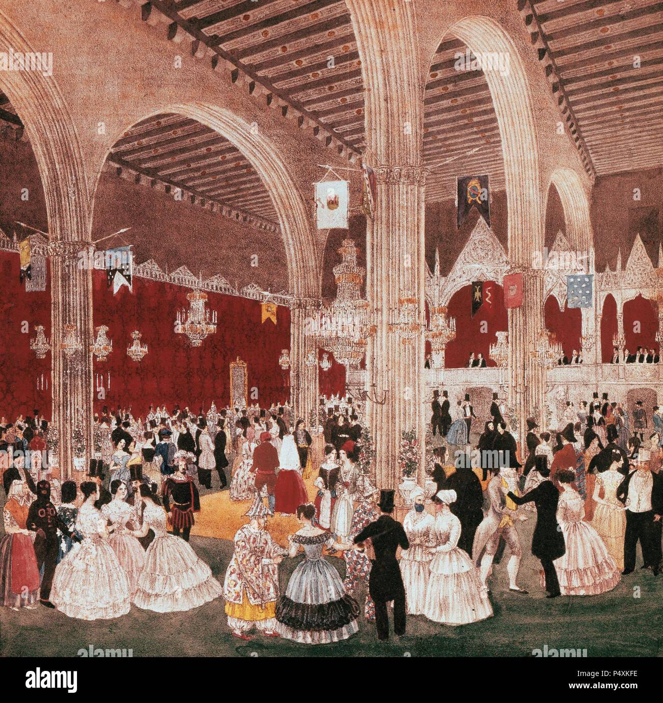 Dancing in the building of the lonja of barcelona hires stock