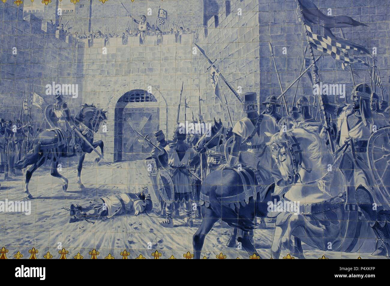 History of Portugal. Middle Ages. The siege of the castle of Torres Novas. Portugal. Stock Photo