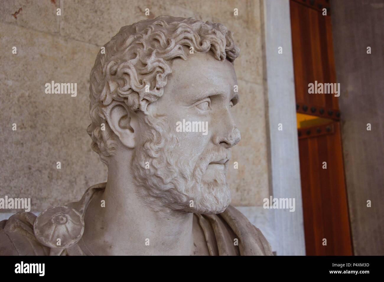 Antoninus Pius (86-161 AD.).(Titus Aurelius Fulvus Boionius Arrius Antoninus). Roman Emperor from 138-161AD.). Imperial Portrait.  The Stoa of Attalos (Atallus). Museum. Athenian Agora. Athens. Greece. Europe. Stock Photo