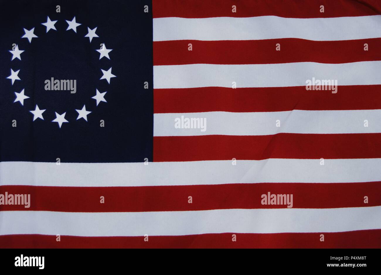 Betsy Ross flag. Early desing of the Flag of the United States. The 13 stars represent the original 13 colonies.  Philadelphia. Pennsylvania. USA.. Stock Photo