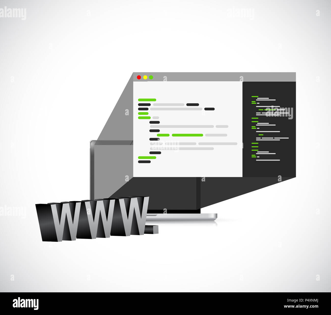 HTML Code on laptop screen design graphic concept. Vector Illustration ...
