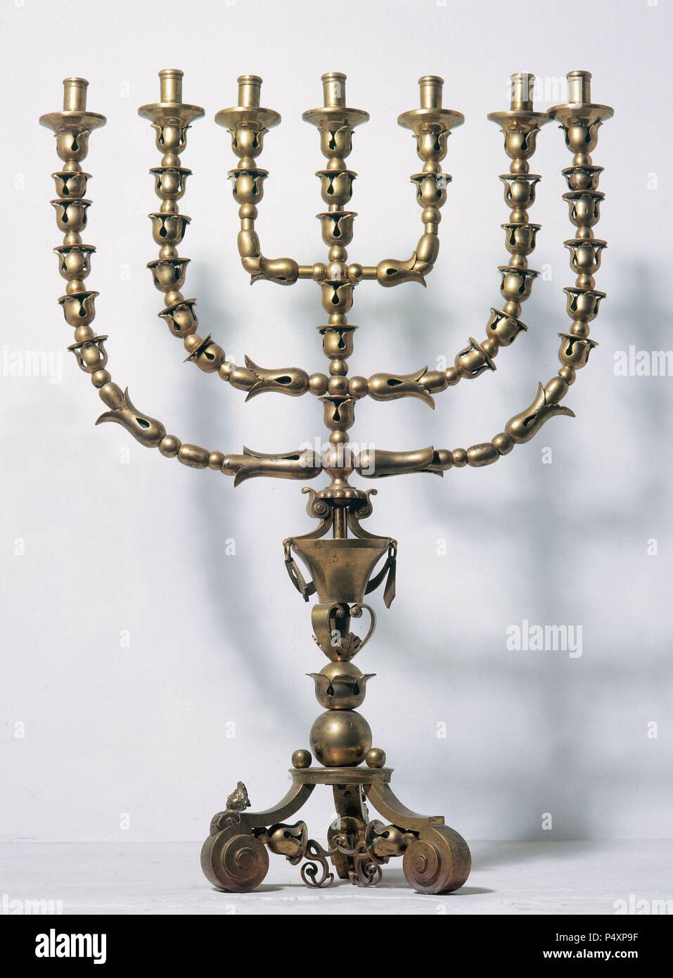 Seven-branched candelabrum or menorah. Sephardic Museum. Synagogue of El Transito. Toledo. Spain. Stock Photo