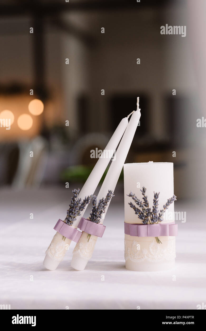 Beautiful candles for wedding tradition. The wedding candles decorated