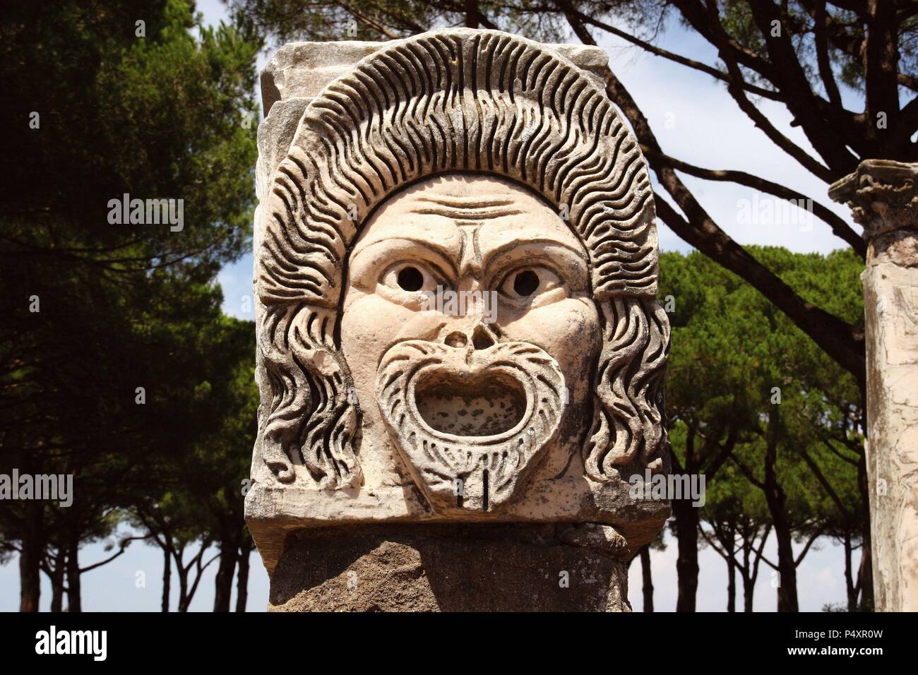Ostia Antica. Harbour city of ancient Rome.  Theatrical mask . Italy. Europe. Stock Photo
