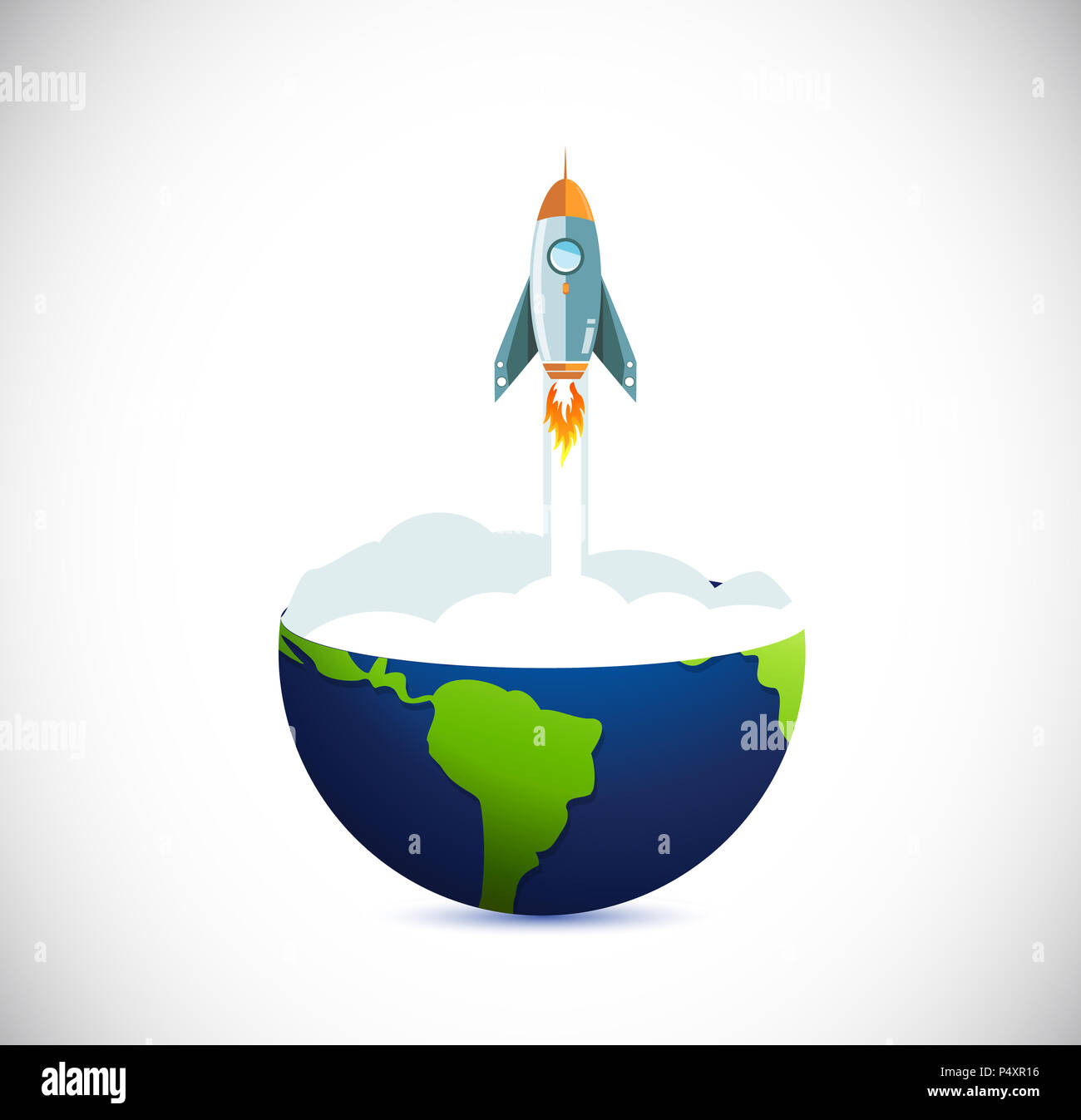 Space Travel Concept Rocket And Earth Illustration Isolated Over