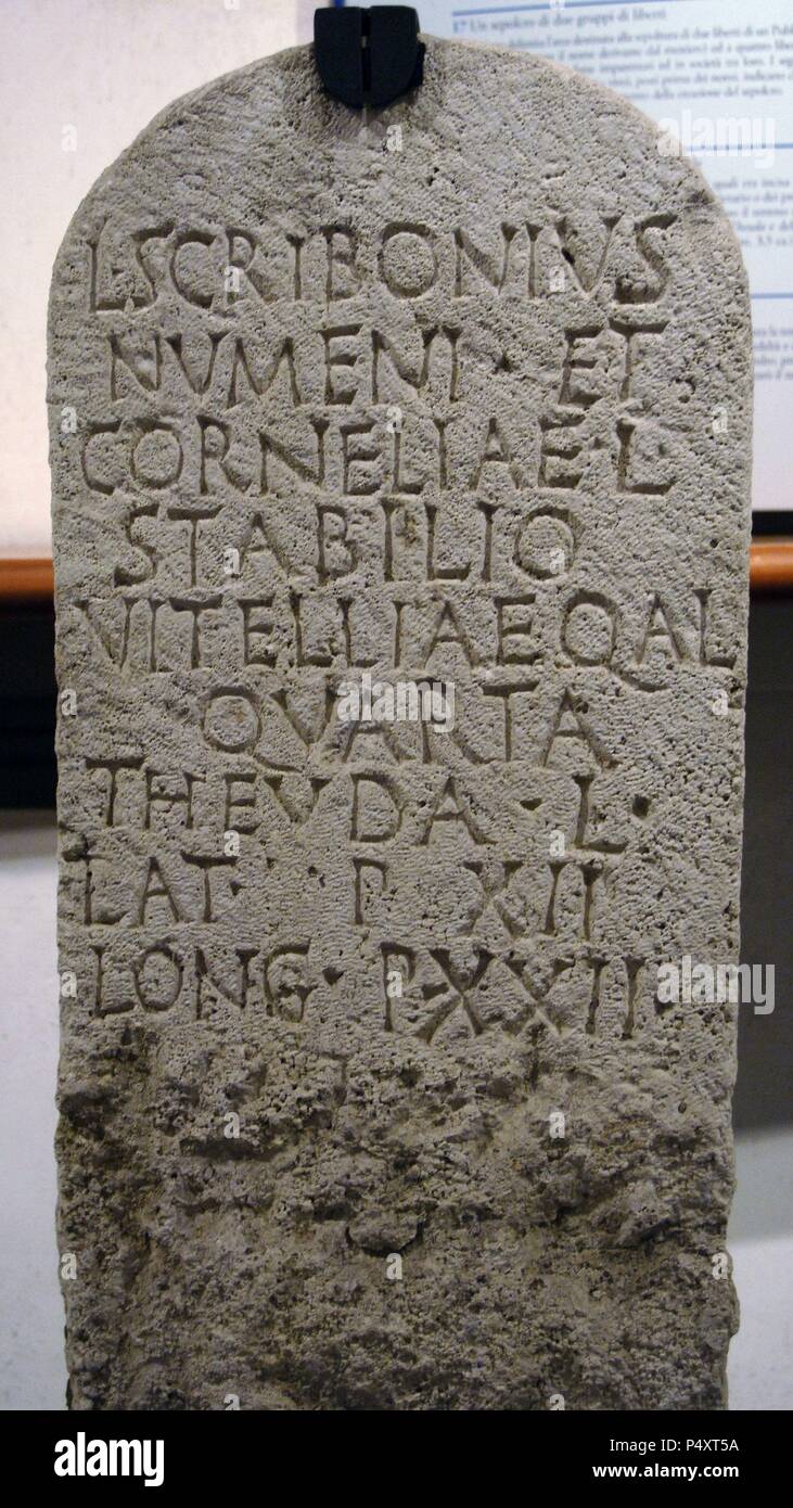 Roman art. Memorial stone dedicated to Vitellia Quarta. 1st century BC ...