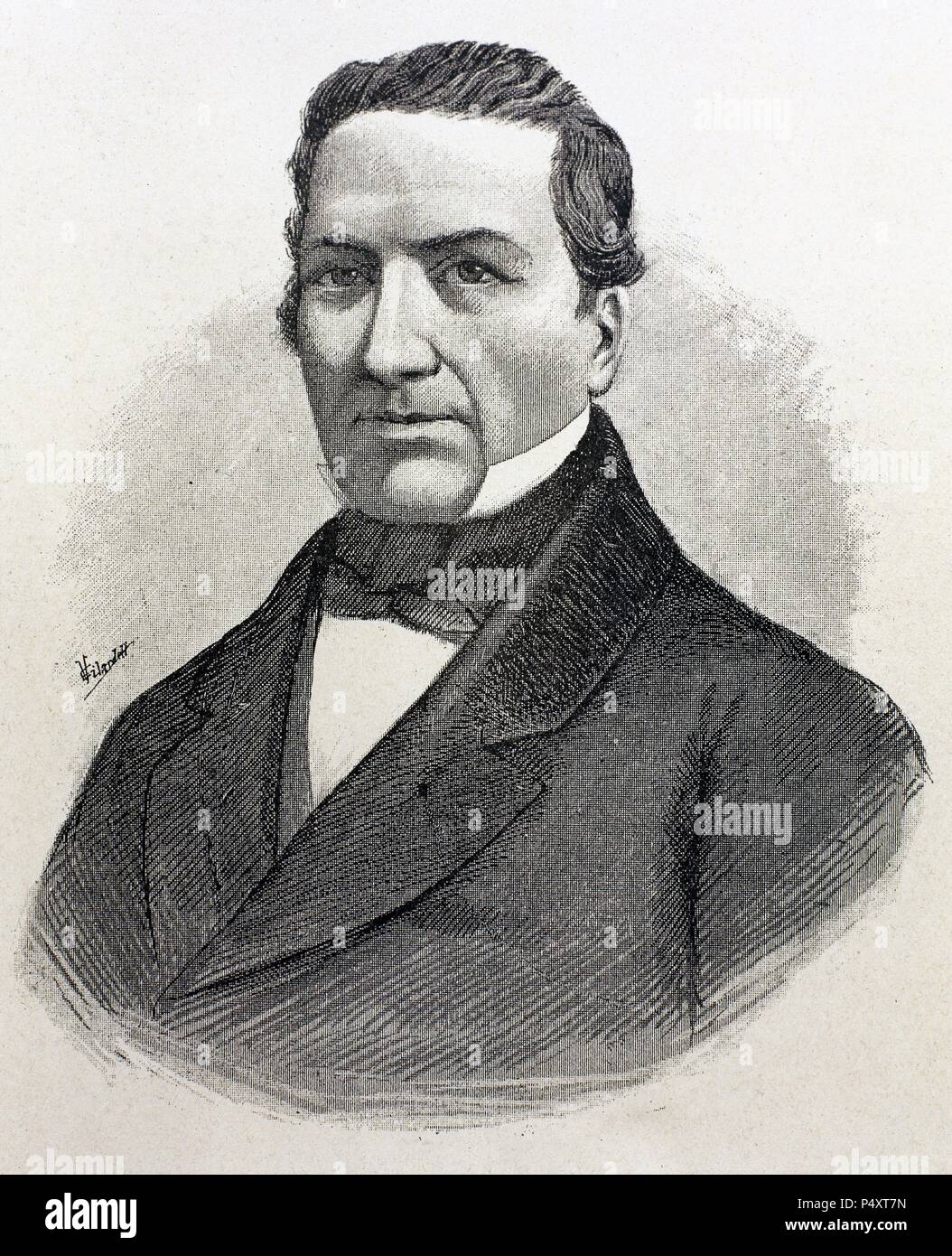 SANTA CRUZ, Andrés (1792-1865). Mariscal y político boliviano. Grabado de 'Americanos célebres' (1888) . Stock Photo