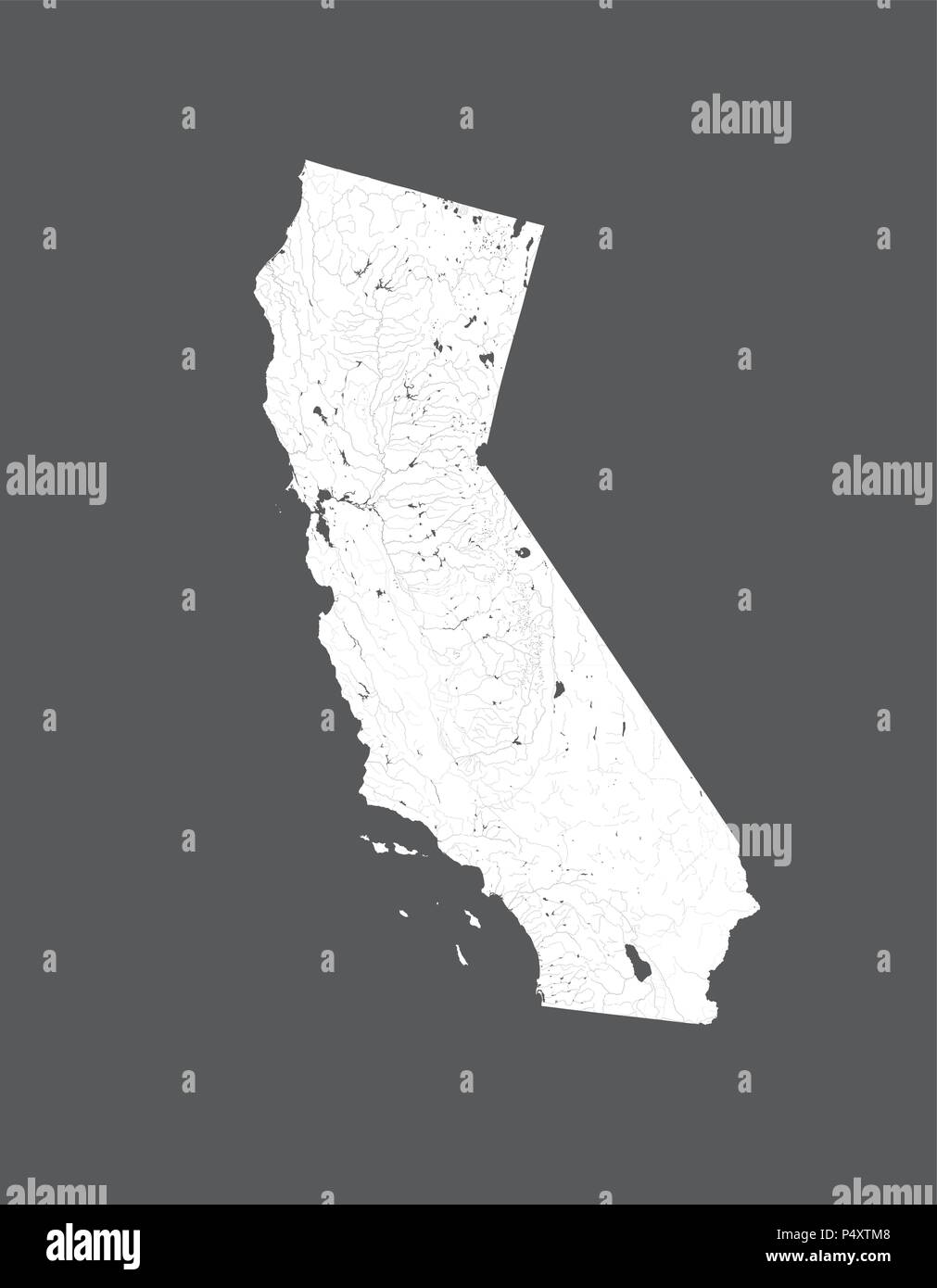 U.S. states - map of California. Hand made. Rivers and lakes are shown. Please look at my other images of cartographic series - they are all very deta Stock Vector