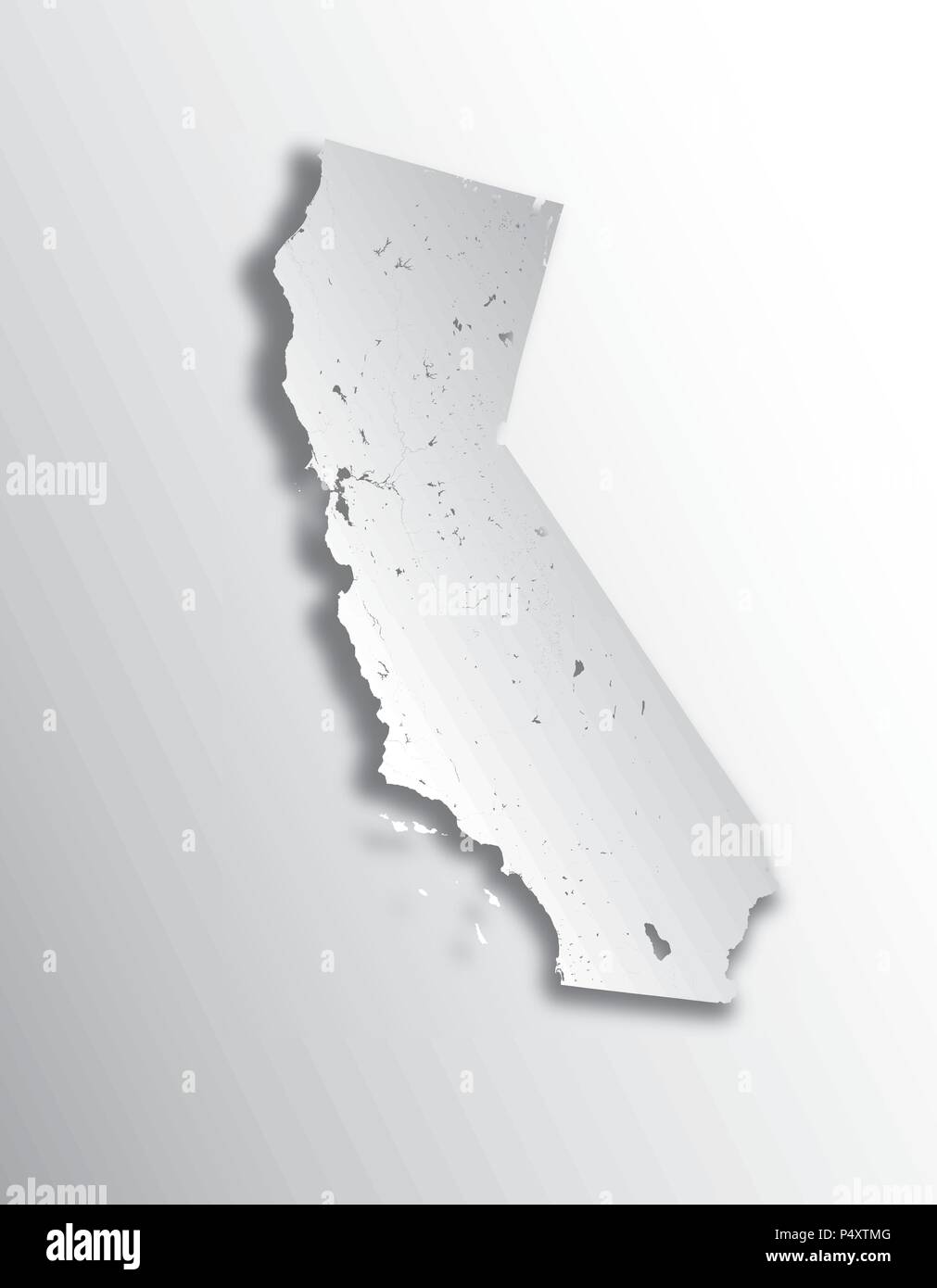 U.S. states - map of California with paper cut effect. Hand made. Rivers and lakes are shown. Please look at my other images of cartographic series -  Stock Vector