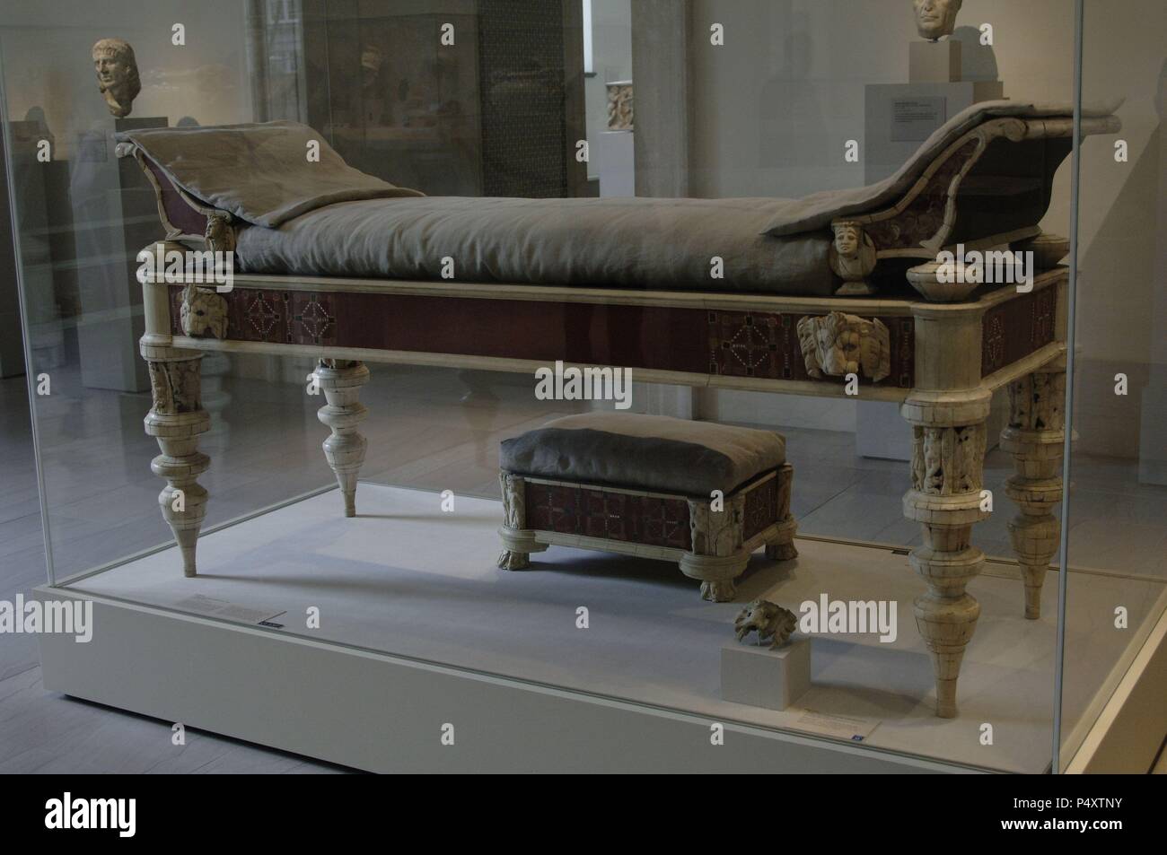 Roman Art. Couch and footstool with bone carvings and glass inlays. 1st–2nd century A.D. Metropolitan Museum of Art. New York. United States. Stock Photo