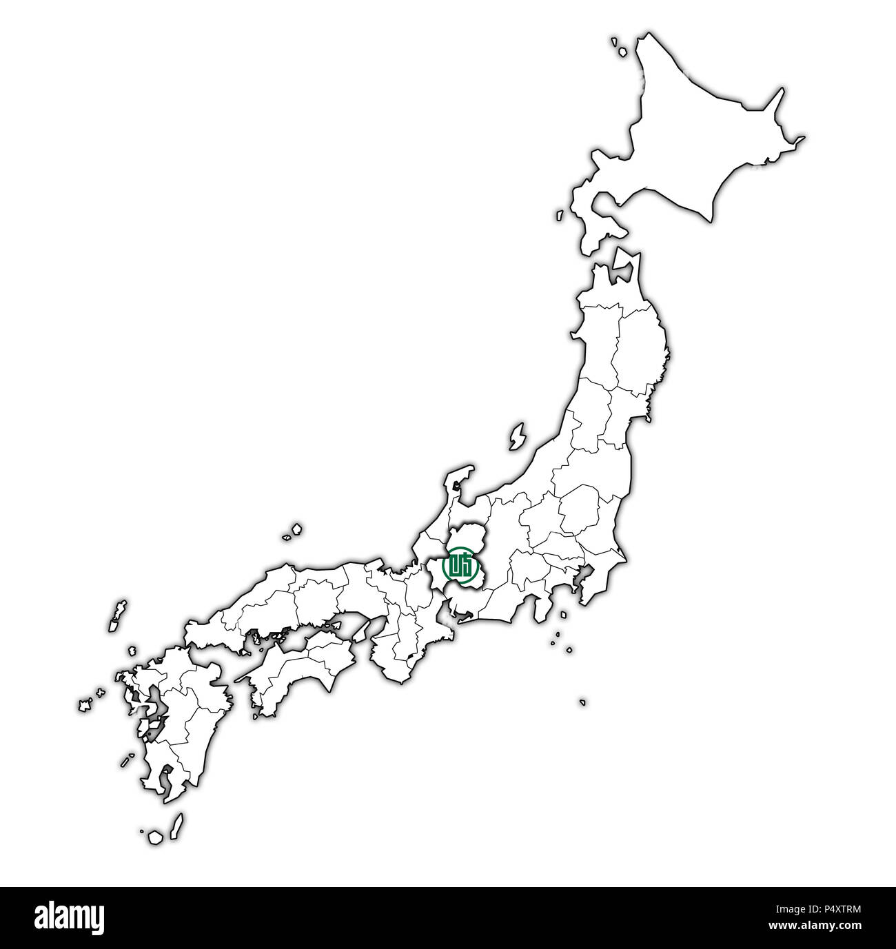 flag of gifu prefecture on map with administrative divisions and borders of japan Stock Photo